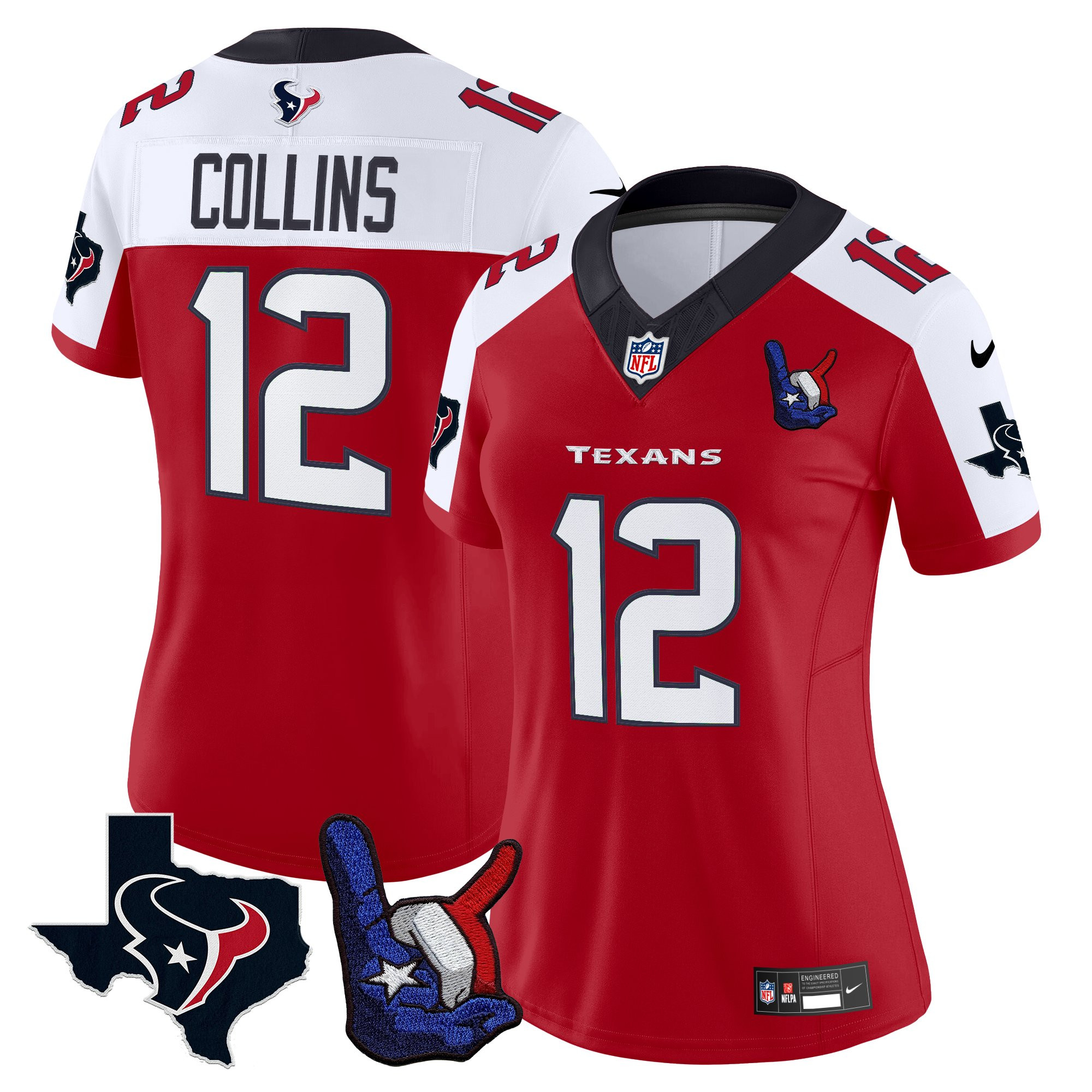 Nico Collins Women's Houston Texans Hand Sign Throwing Up The H Vapor Red Alternate Jersey - All Stitched