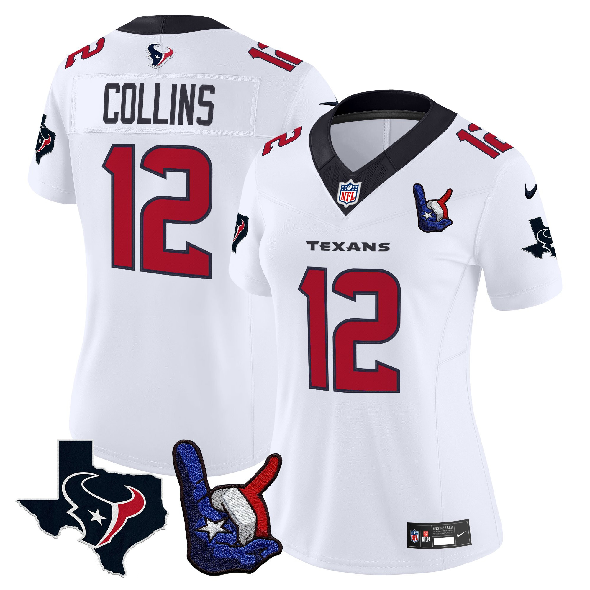 Nico Collins Women's Houston Texans Hand Sign Throwing Up The H Vapor White Jersey - All Stitched