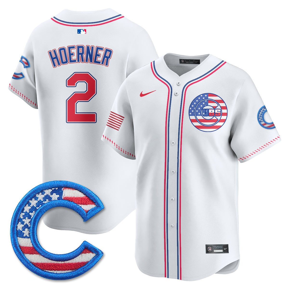 Nico Hoerner Men's Chicago Cubs 2025 Fourth of July Vapor Premier Limited White Jersey - All Stitched