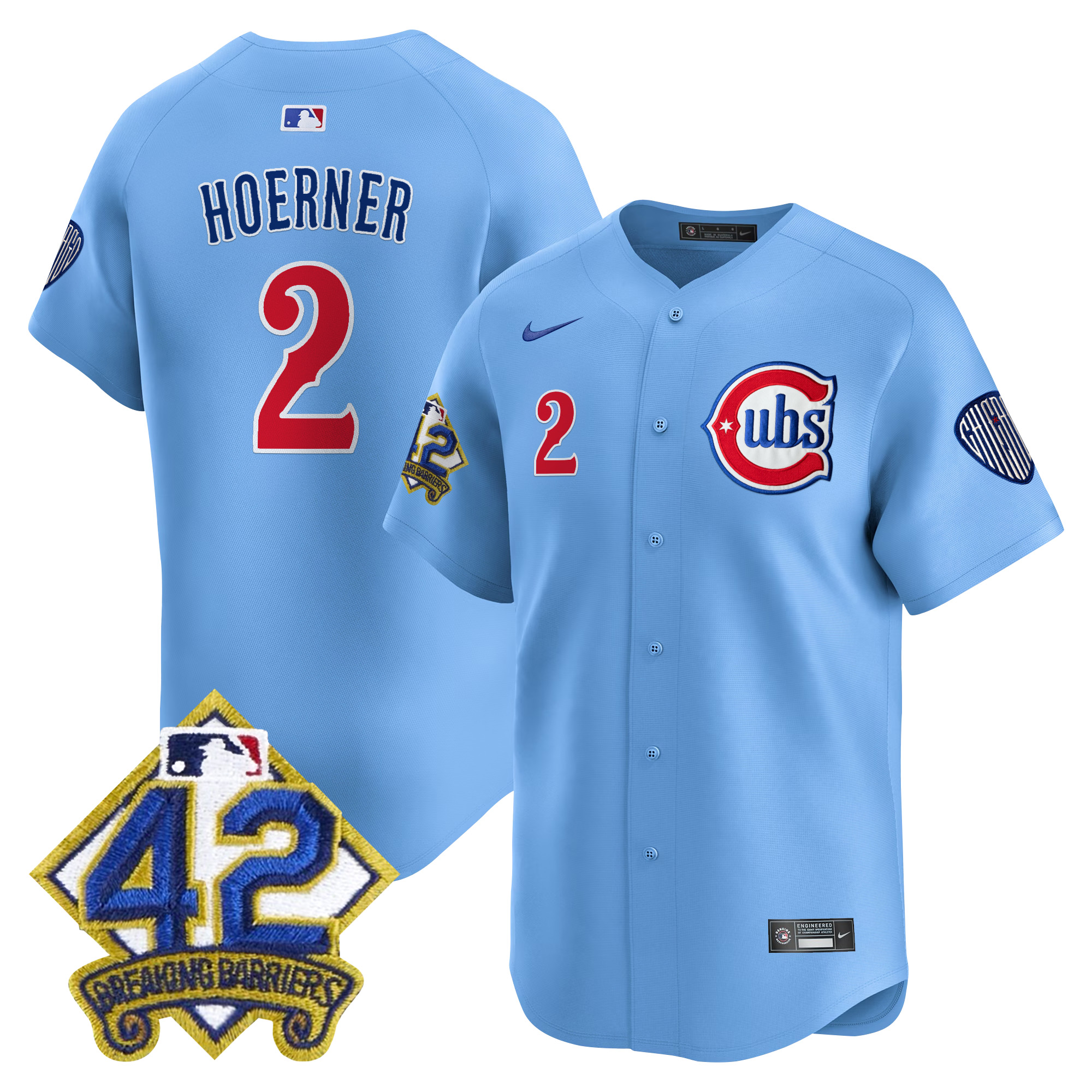 Nico Hoerner Men's Chicago Cubs 2025 Jackie Robinson Patch Vapor Premier Limited Blue Jersey - All Stitched
