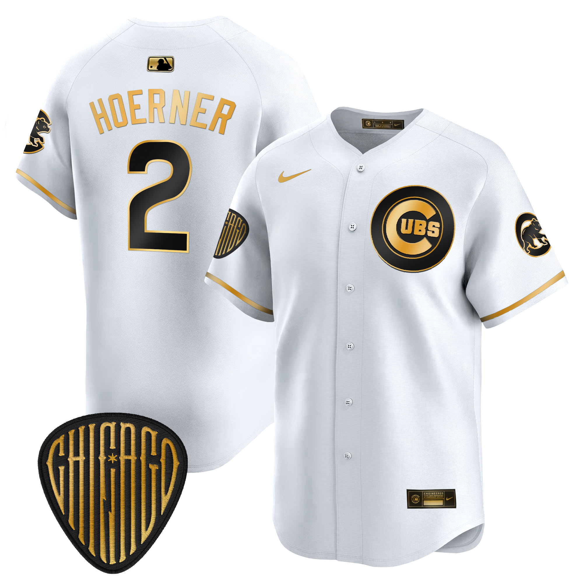 Nico Hoerner Men's Chicago Cubs 2025 Vapor Premier Limited White Gold Jersey - All Stitched
