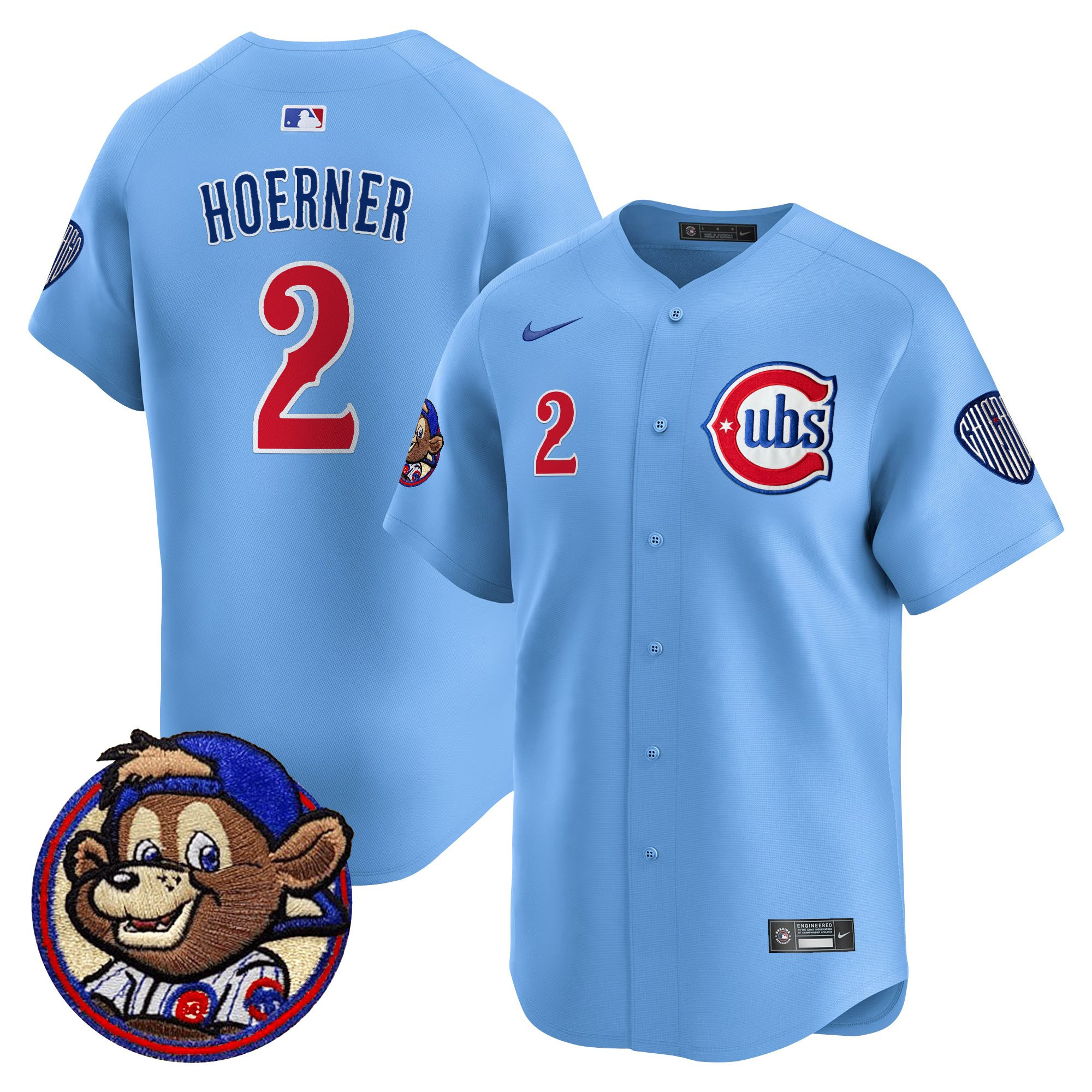 Nico Hoerner Men's Chicago Cubs Clark Patch Vapor Premier Limited Blue Jersey - All Stitched