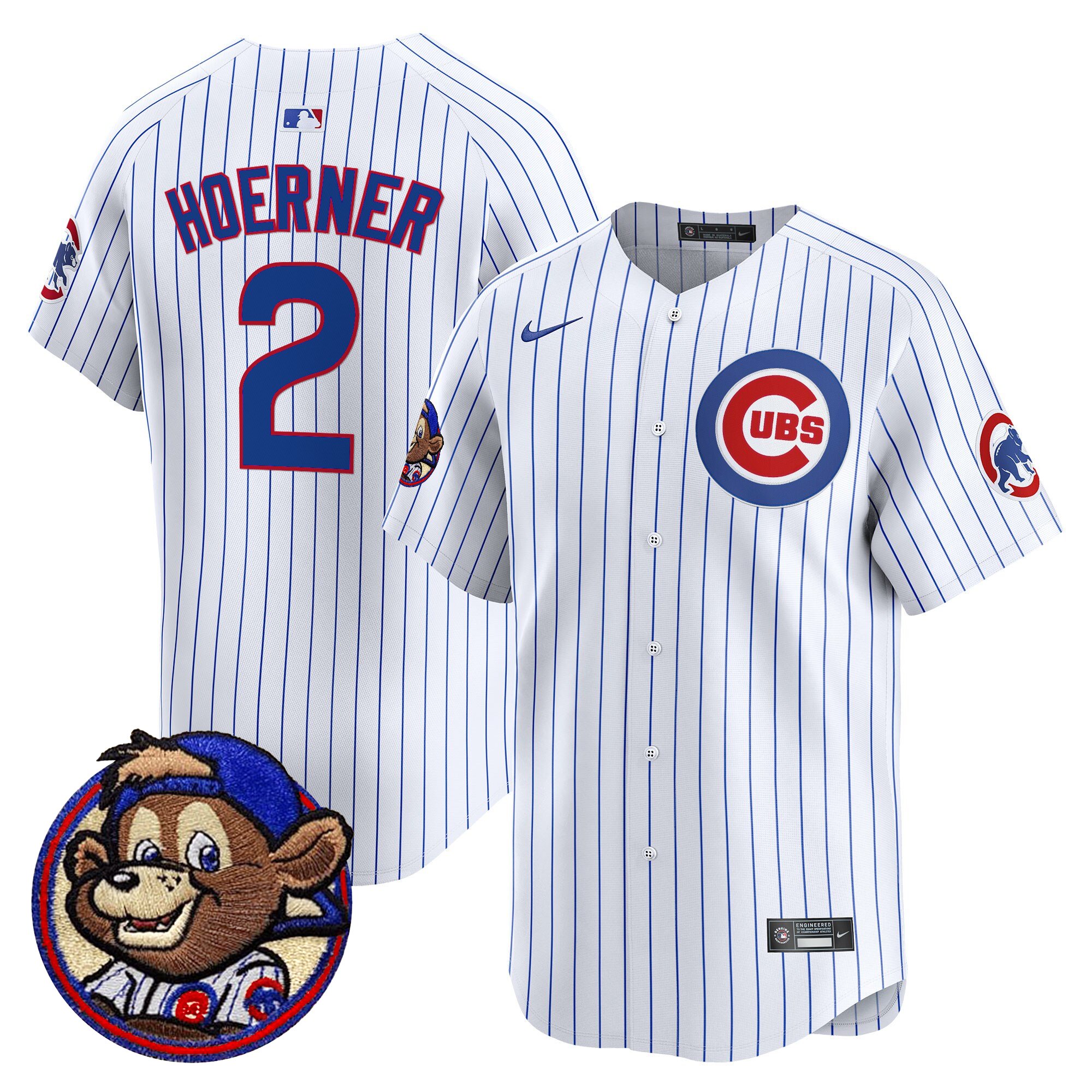 Nico Hoerner Men's Chicago Cubs Clark Patch Vapor Premier Limited Pinstripe Jersey - All Stitched