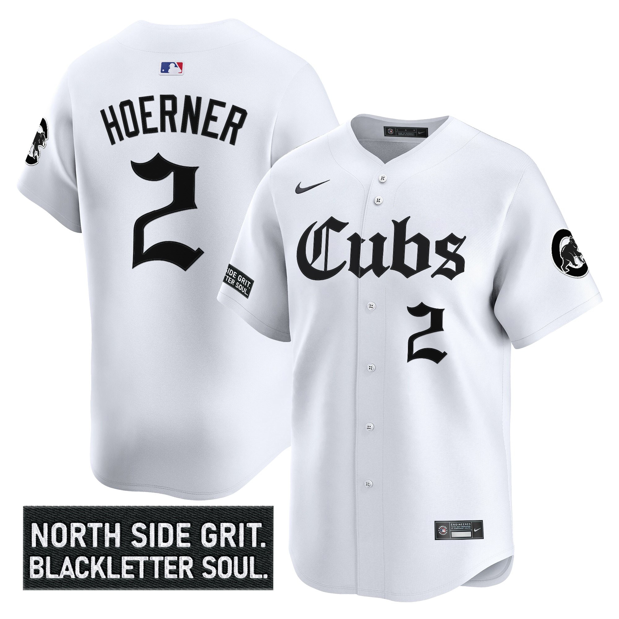 Nico Hoerner Men's Chicago Cubs 'Gothic North Side Edition Vapor Premier Limited White Jersey - All Stitched