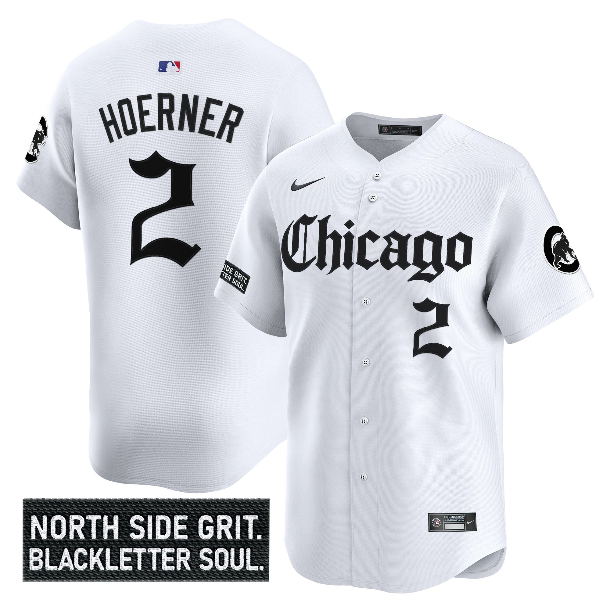 Nico Hoerner Men's Chicago Cubs Gothic North Side Edition Vapor Premier Limited White Jersey V2 - All Stitched
