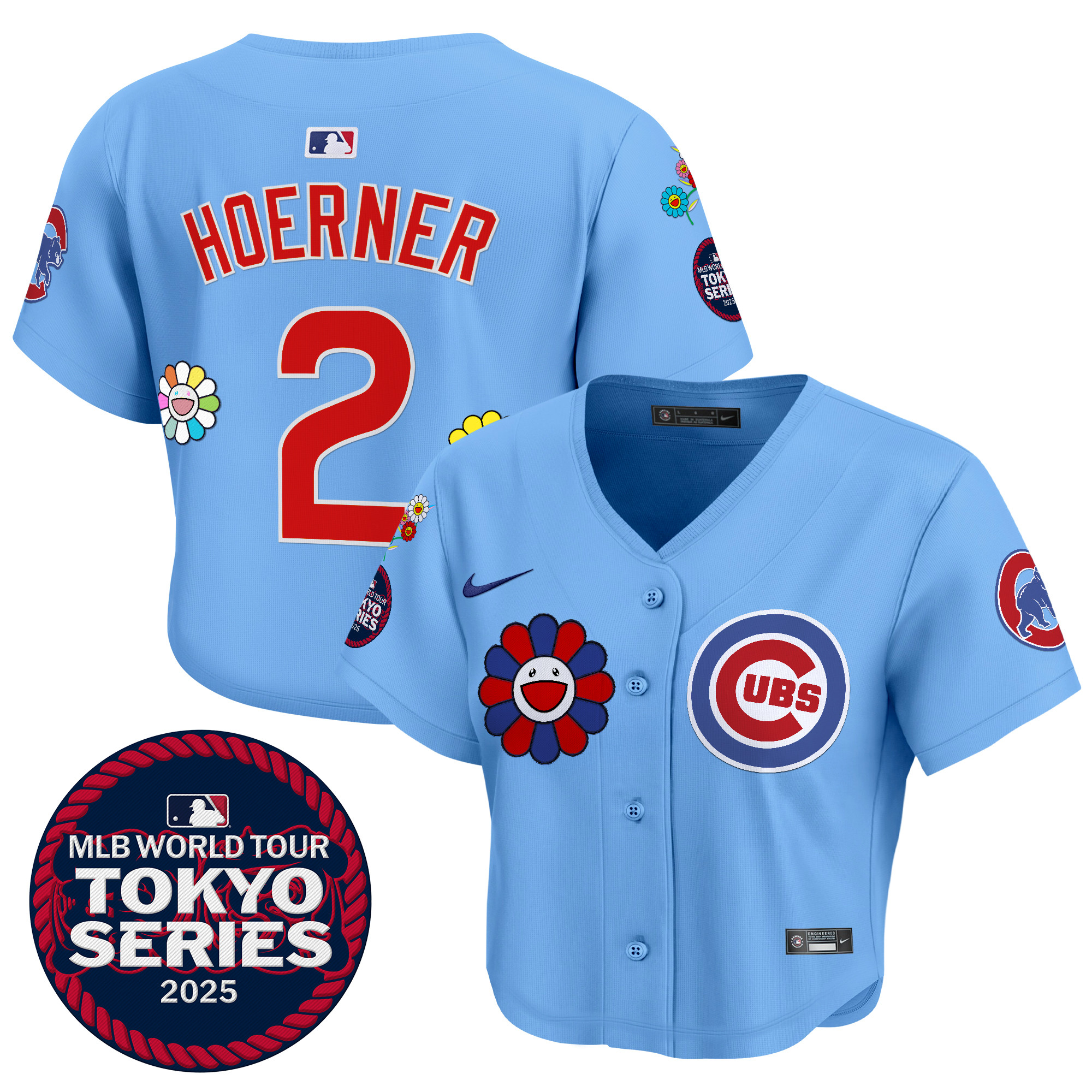 Nico Hoerner Women's Chicago Cubs Tokyo Series 2025 Crop Top Baseball Blue Jersey - Stitched