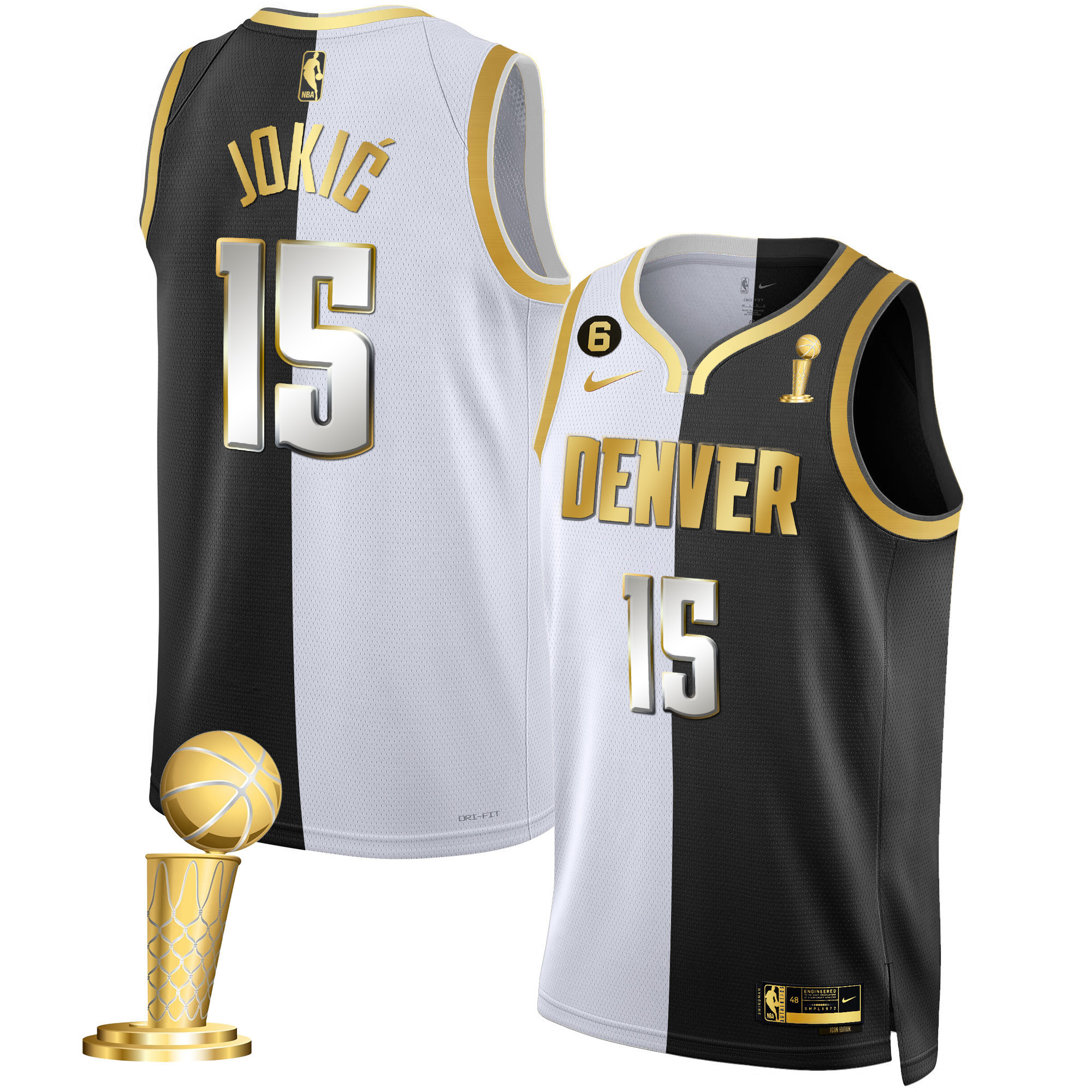 Nikola Jokic Men's Denver Nuggets 2023 Champions Black & White Gold Split Limited Jersey - All Stitched