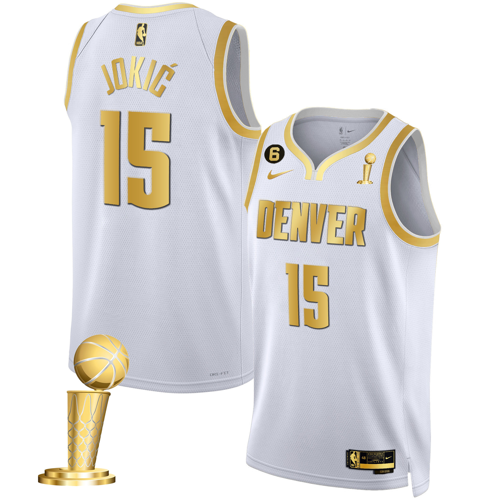 Nikola Jokic Men's Denver Nuggets 2023 Champions Black & White Gold White Gold Jersey - All Stitched