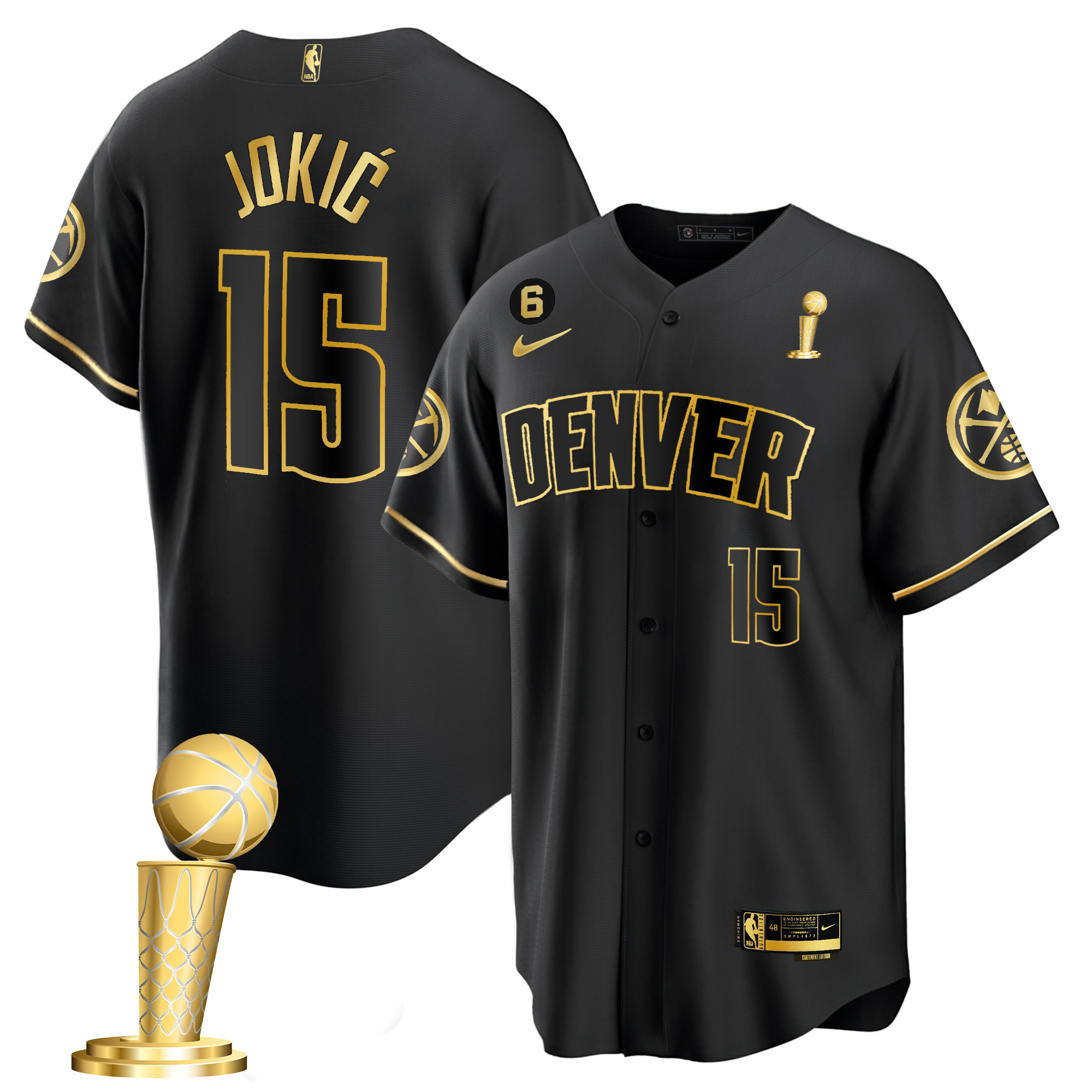 Nikola Jokic Men's Denver Nuggets 2023 Champions Cool Base Black Gold Jersey - All Stitched