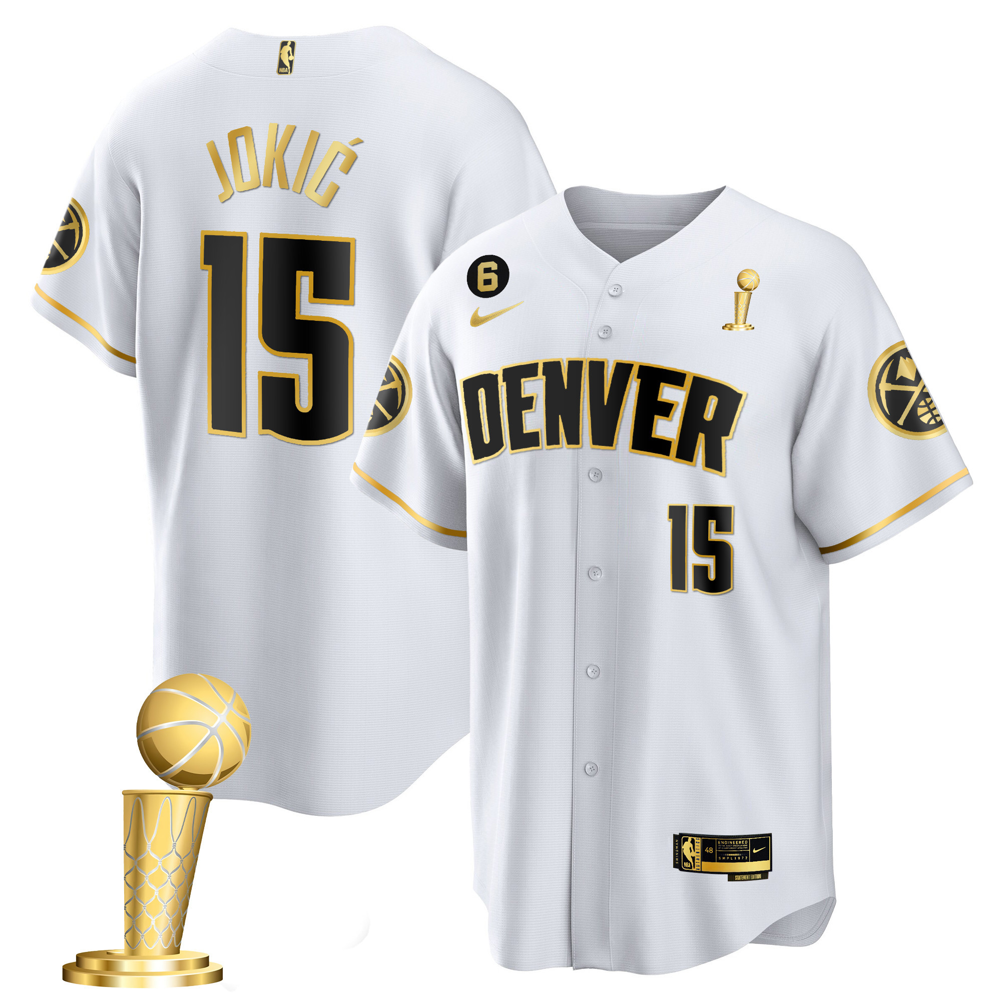 Nikola Jokic Men's Denver Nuggets 2023 Champions Cool Base White Gold Jersey - All Stitched