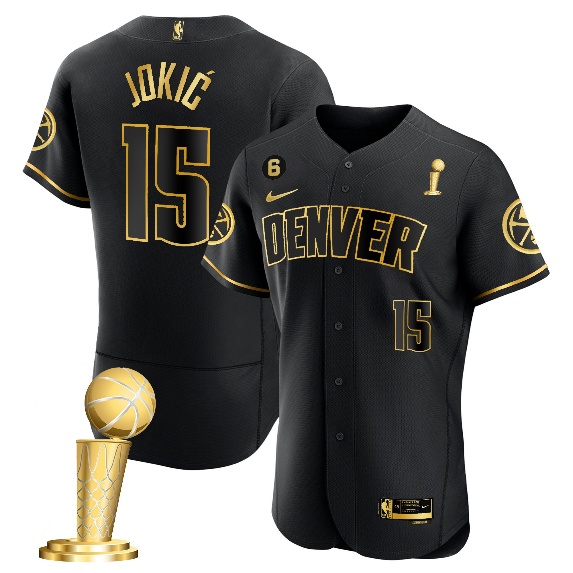 Nikola Jokic Men's Denver Nuggets 2023 Champions Flex Base Black Gold Jersey - All Stitched