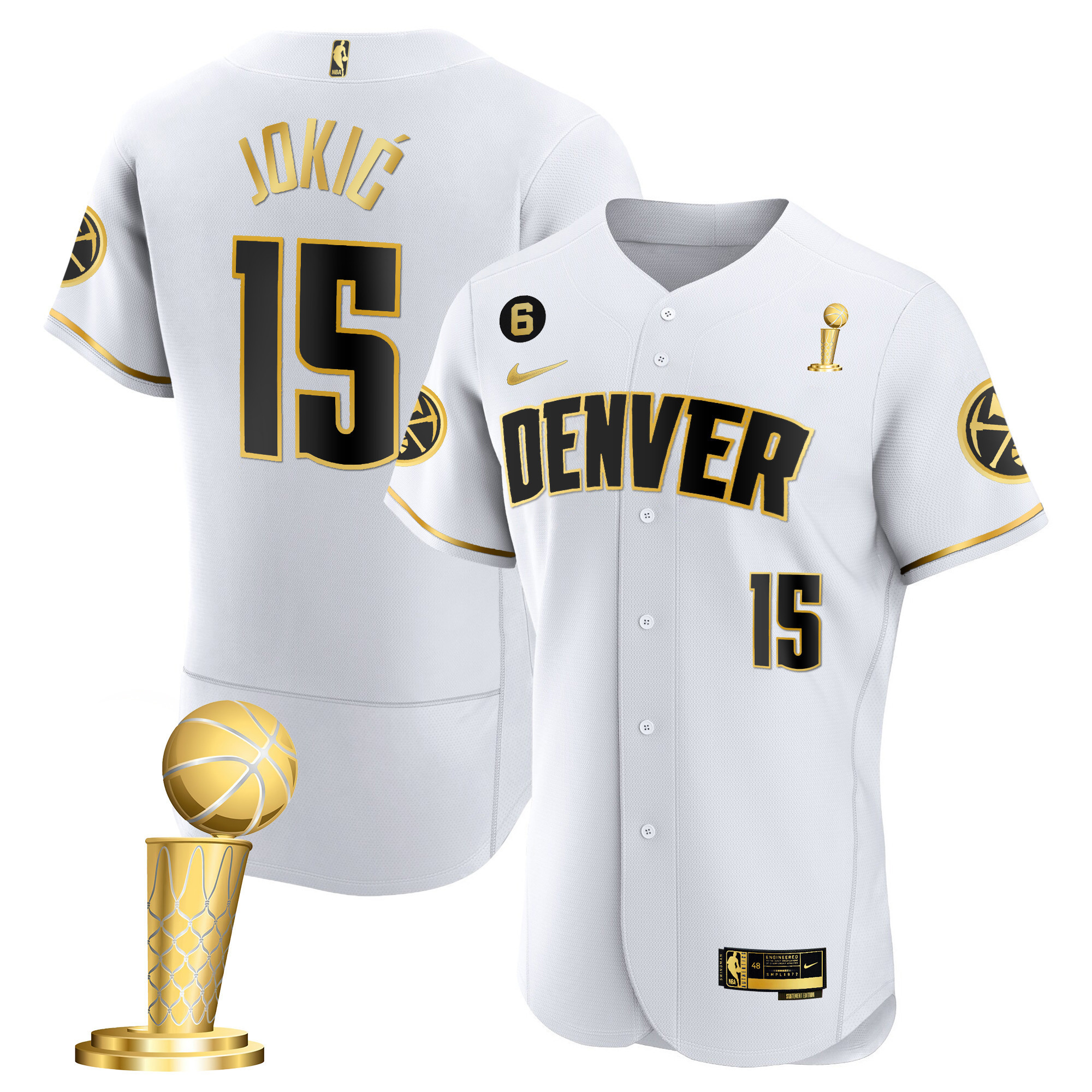 Nikola Jokic Men's Denver Nuggets 2023 Champions Flex Base White Gold Jersey - All Stitched