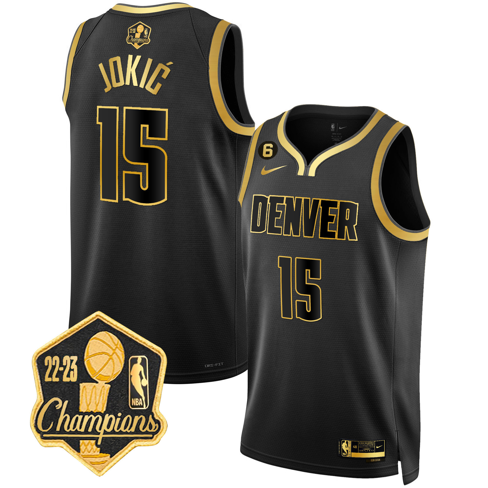 Nikola Jokic Men's Denver Nuggets 2023 Champions Limited Patch Black Gold Jersey - All Stitched