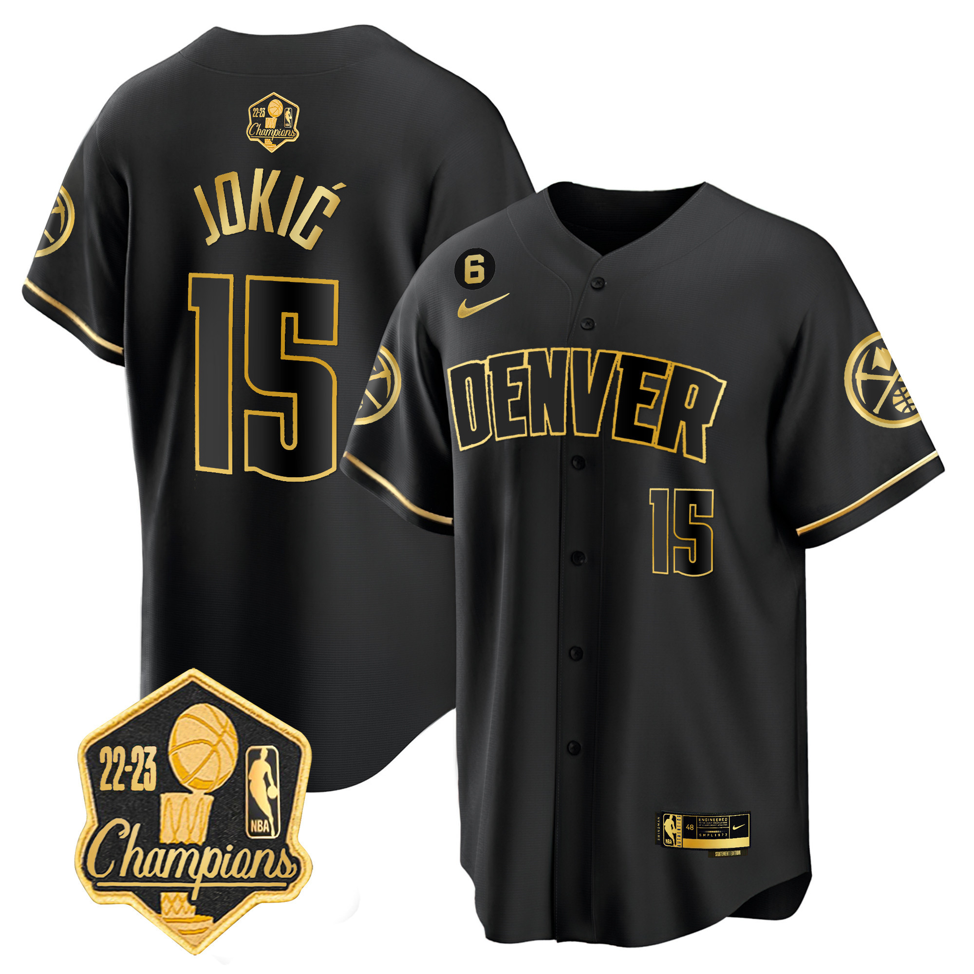 Nikola Jokic Men's Denver Nuggets 2023 Champions Limited Patch Cool Base Black Gold Jersey - All Stitched