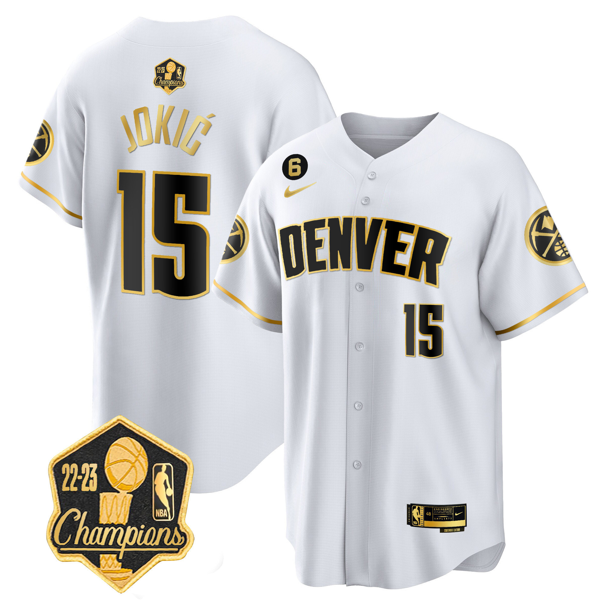 Nikola Jokic Men's Denver Nuggets 2023 Champions Limited Patch Cool Base White Gold Jersey - All Stitched