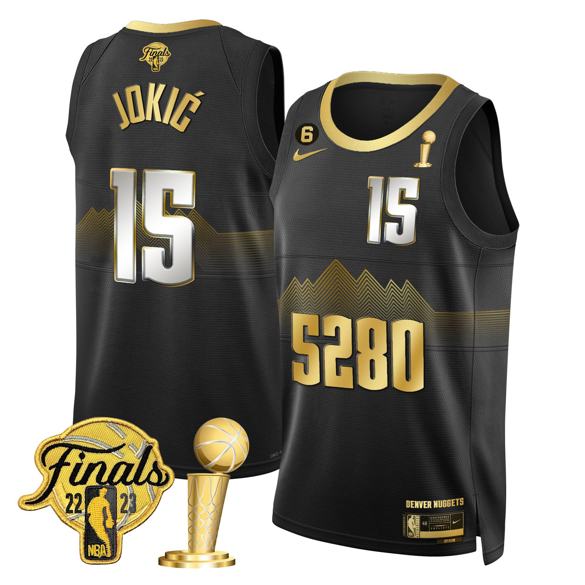 Nikola Jokic Men's Denver Nuggets 2023 Finals & Champions Patch Black Limited Jersey V2- All Stitched
