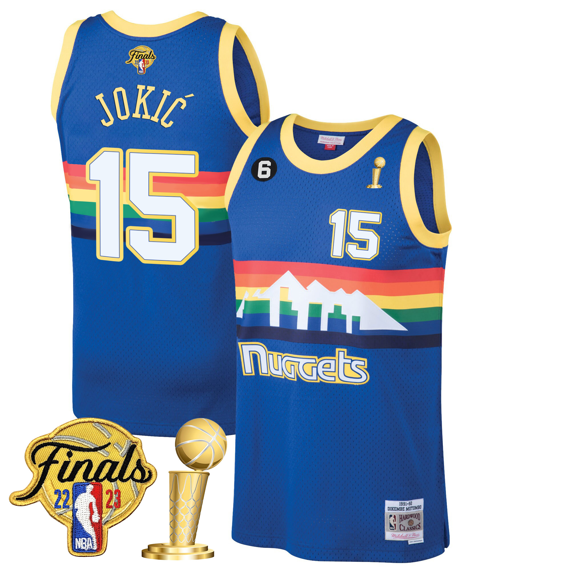 Nikola Jokic Men's Denver Nuggets 2023 Finals & Champions Patch Blue Classic Jersey V2- All Stitched