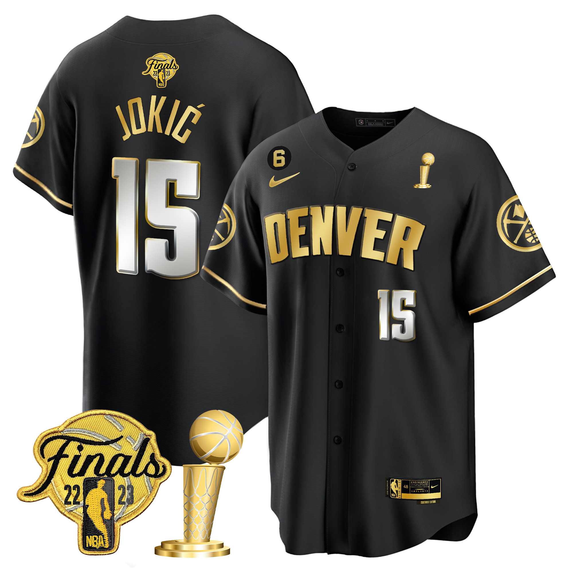 Nikola Jokic Men's Denver Nuggets 2023 Finals & Champions Patch Cool Base Black Limited Jersey - All Stitched