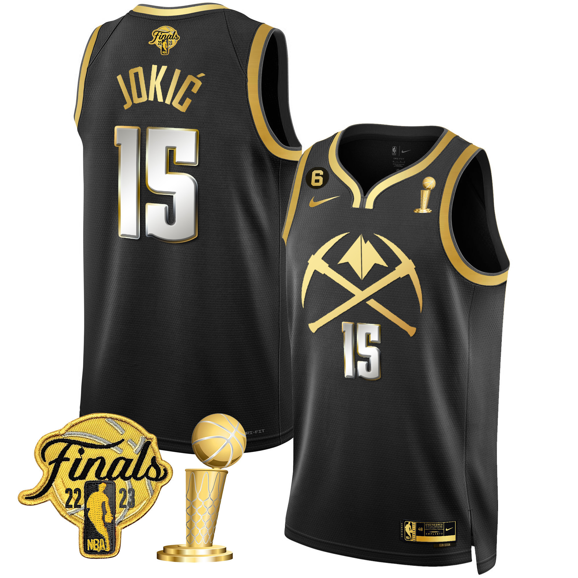 Nikola Jokic Men's Denver Nuggets 2023 Finals & Champions Patch Gold Special Black Limited Jersey V2 - All Stitched