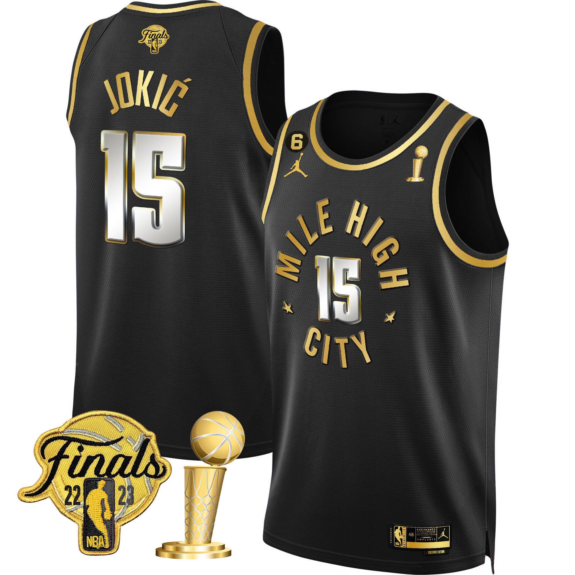 Nikola Jokic Men's Denver Nuggets 2023 Finals & Champions Patch Gold Statement Limited Jersey - All Stitched