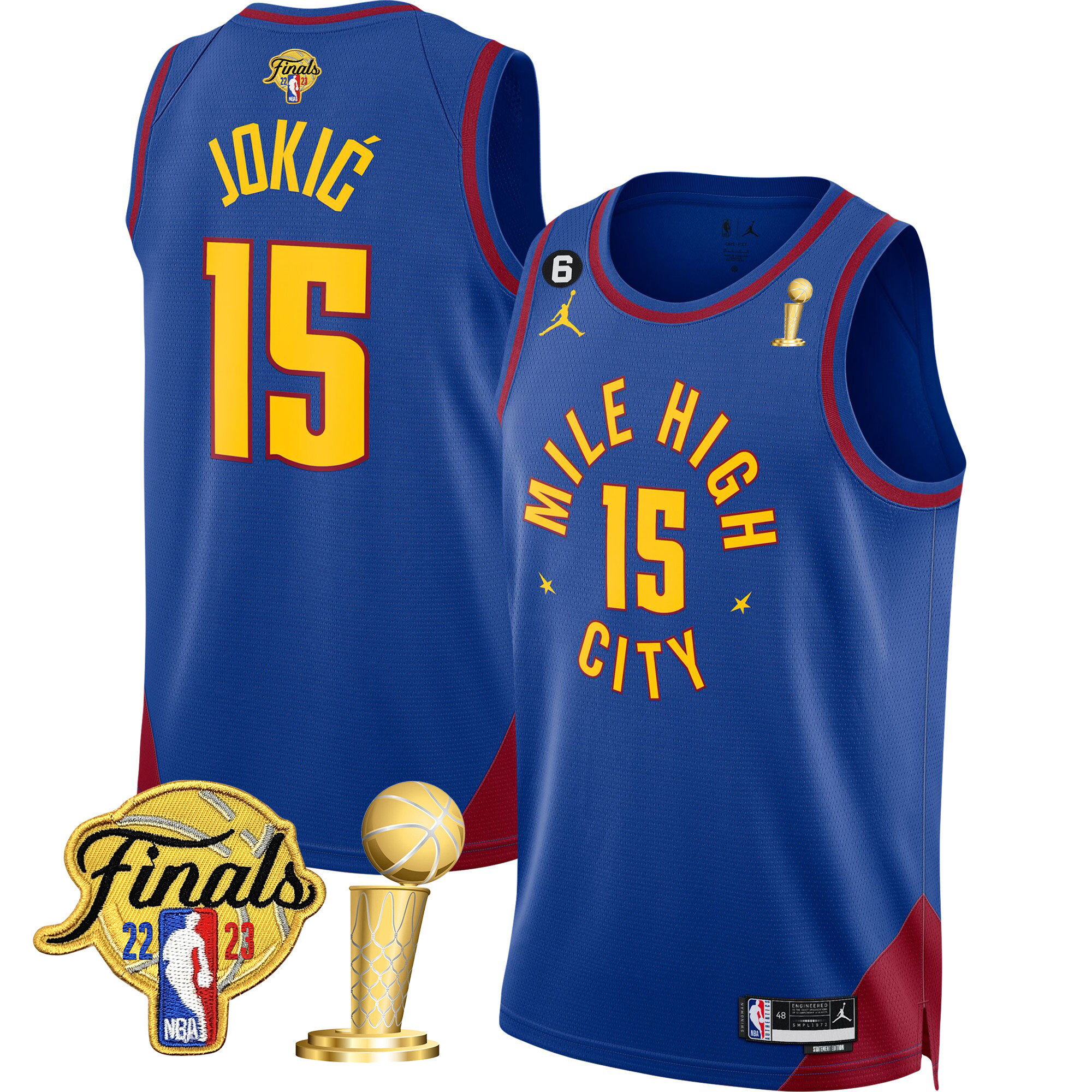 Nikola Jokic Men's Denver Nuggets 2023 Finals & Champions Patch Statement Jersey V2- All Stitched