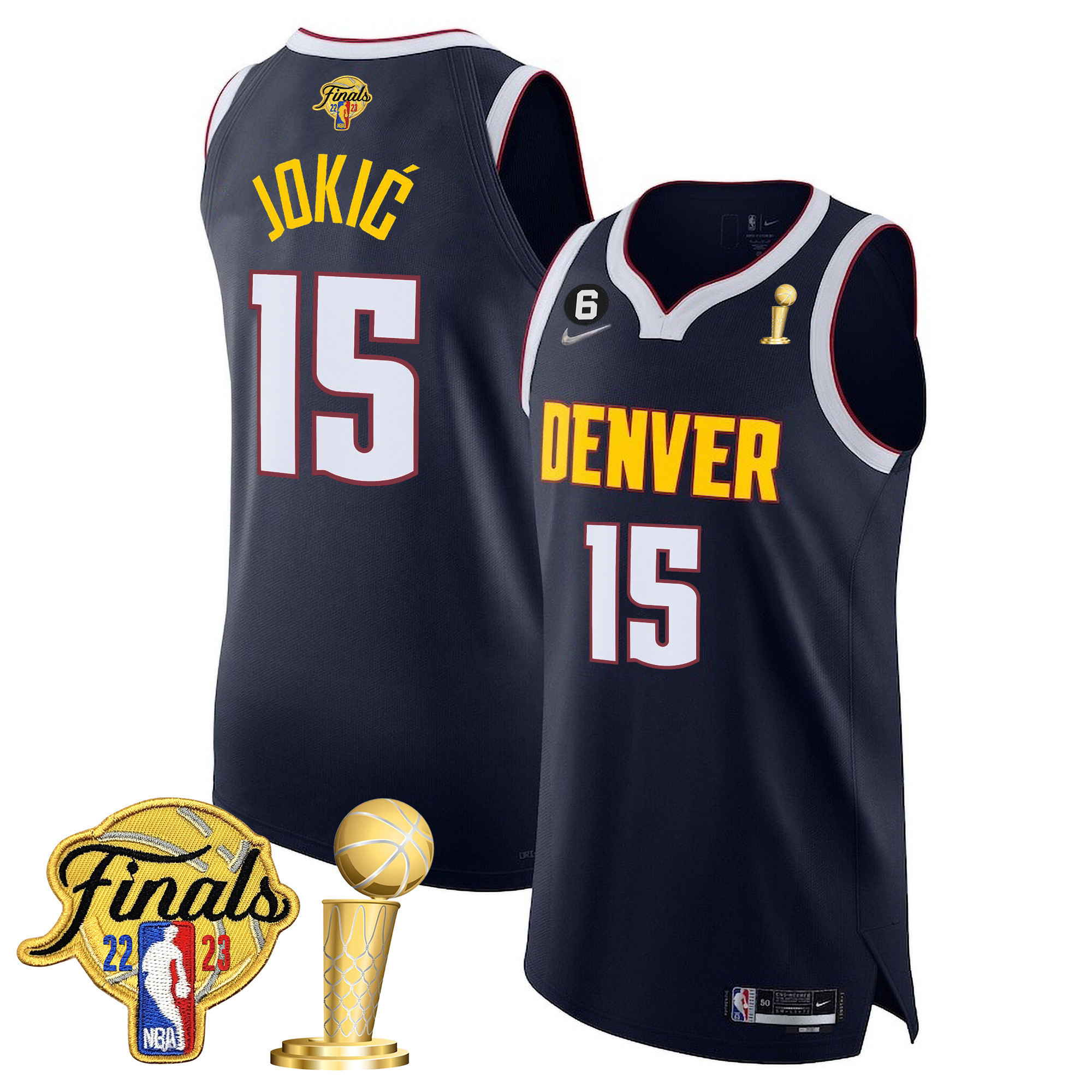 Nikola Jokic Men's Denver Nuggets 2023 Finals Patch & Champions Collection Diamond Jersey V2 - All Stitched