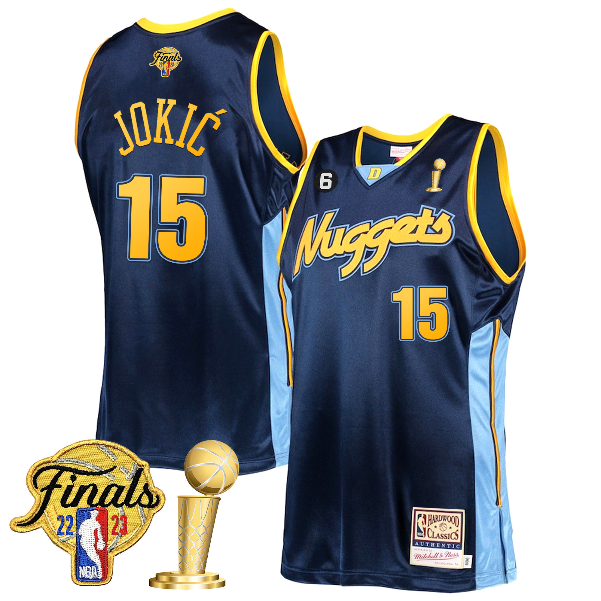 Nikola Jokic Men's Denver Nuggets 2023 Finals Patch & Champions Collection Hardwood Classics Jersey V2 - All Stitched