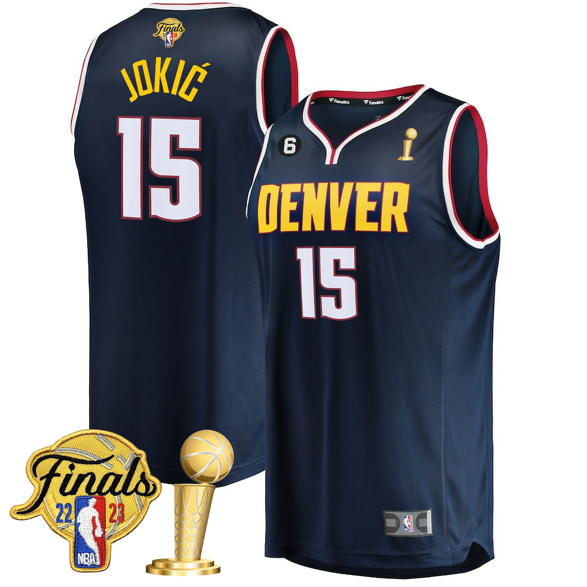 Nikola Jokic Men's Denver Nuggets 2023 Finals Patch & Champions Collection Icon Navy Jersey V2 - All Stitched