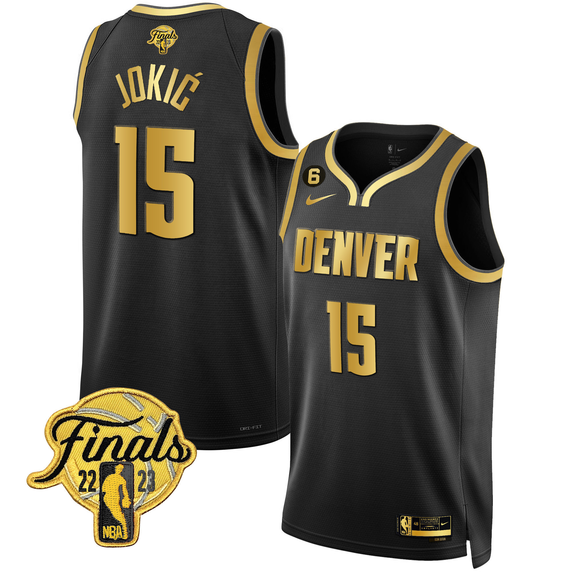 Nikola Jokic Men's Denver Nuggets 2023 Finals Patch Black & White Gold Black Gold Jersey - All Stitched