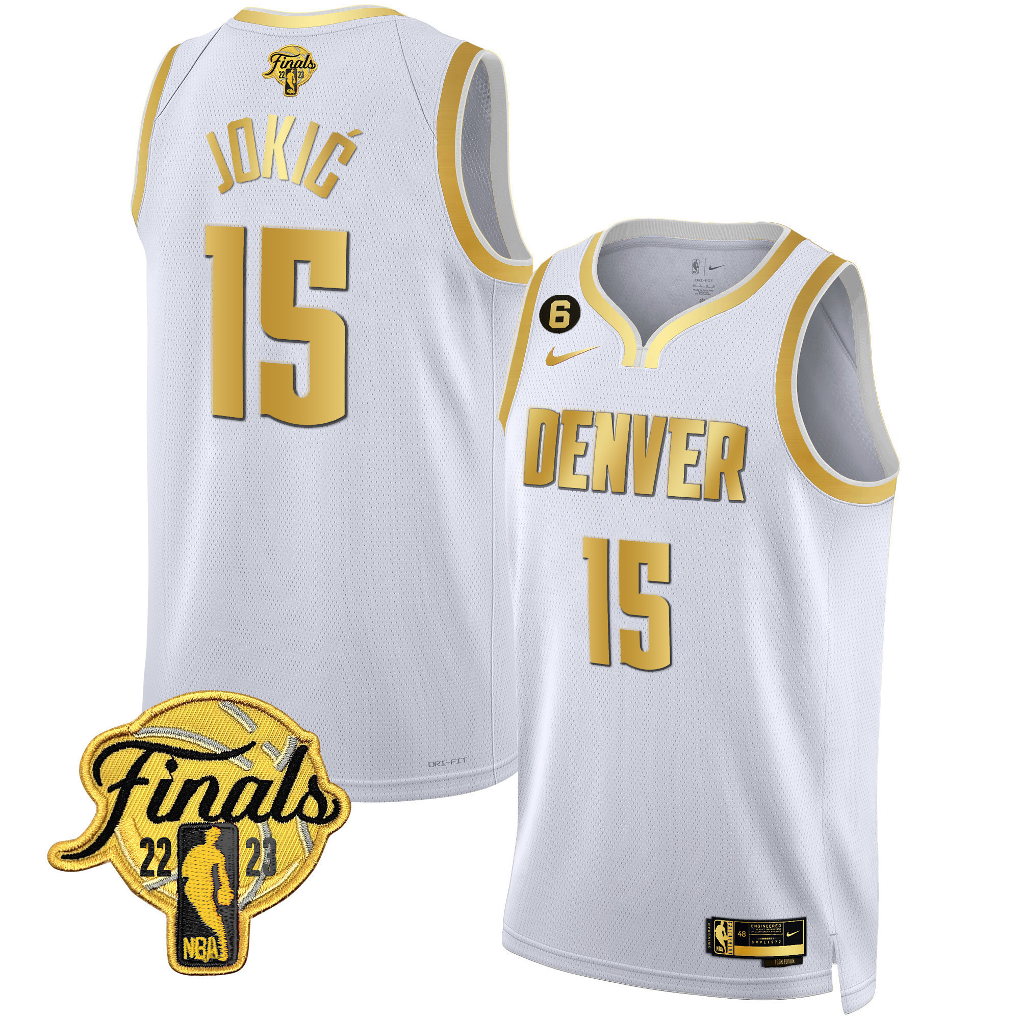 Nikola Jokic Men's Denver Nuggets 2023 Finals Patch Black & White Gold White Gold Jersey - All Stitched