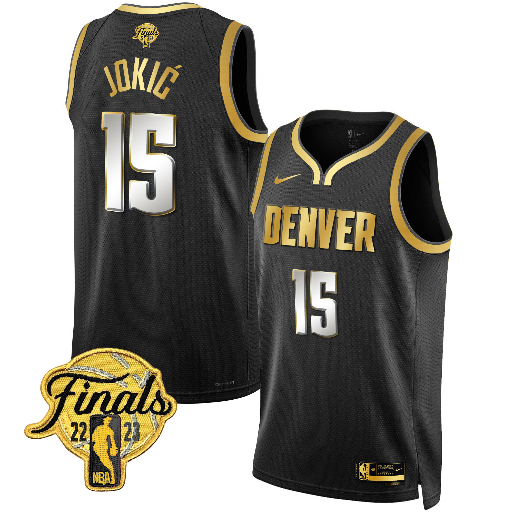 Nikola Jokic Men's Denver Nuggets 2023 Finals Patch Collection Black Limited Jersey V2 - All Stitched