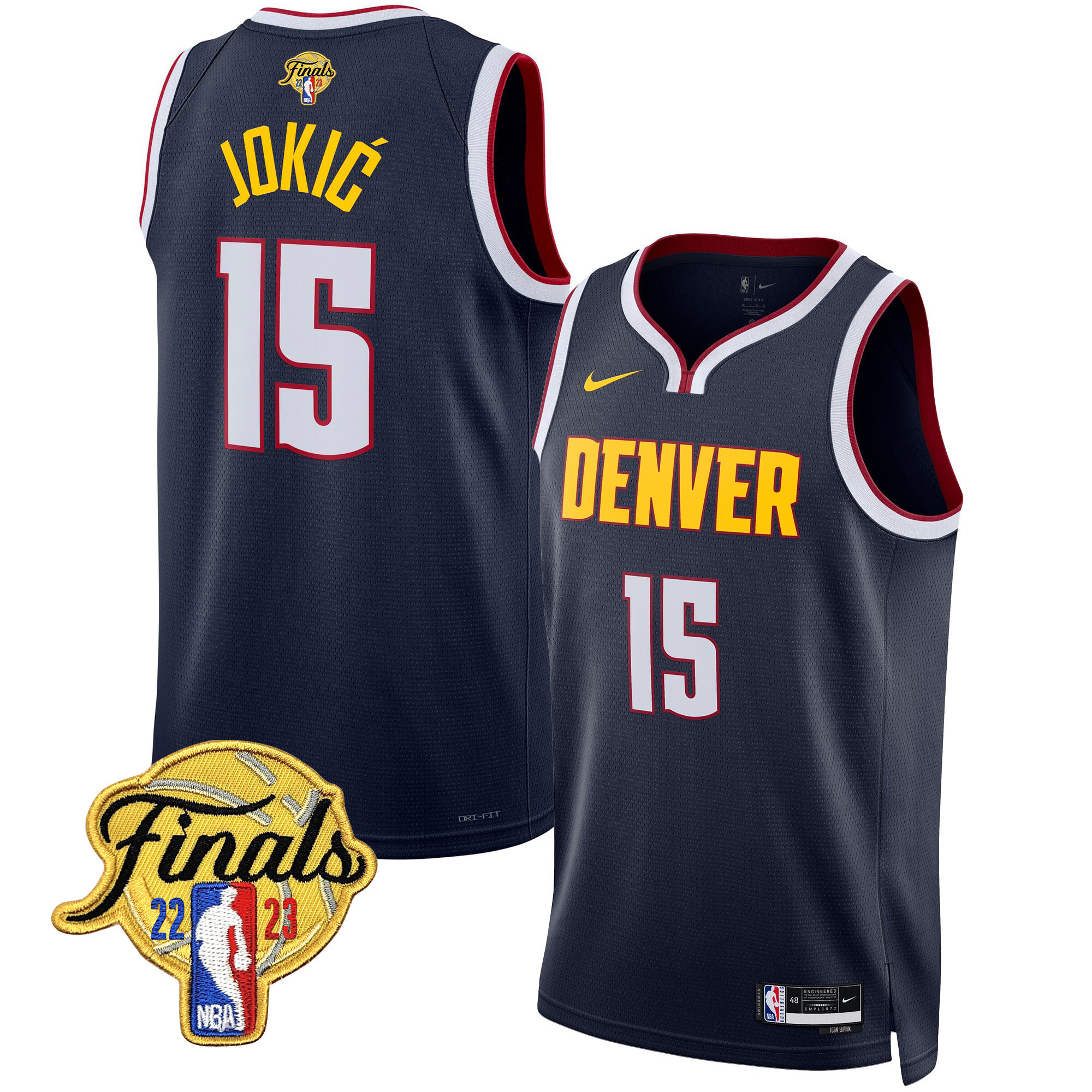 Nikola Jokic Men's Denver Nuggets 2023 Finals Patch Collection Icon Jersey V2 - All Stitched