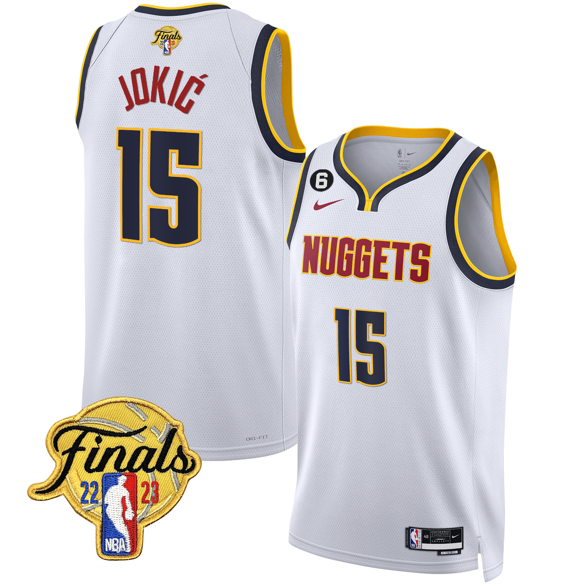 Nikola Jokic Men's Denver Nuggets 2023 Finals Patch Gold Association Jersey - All Stitched