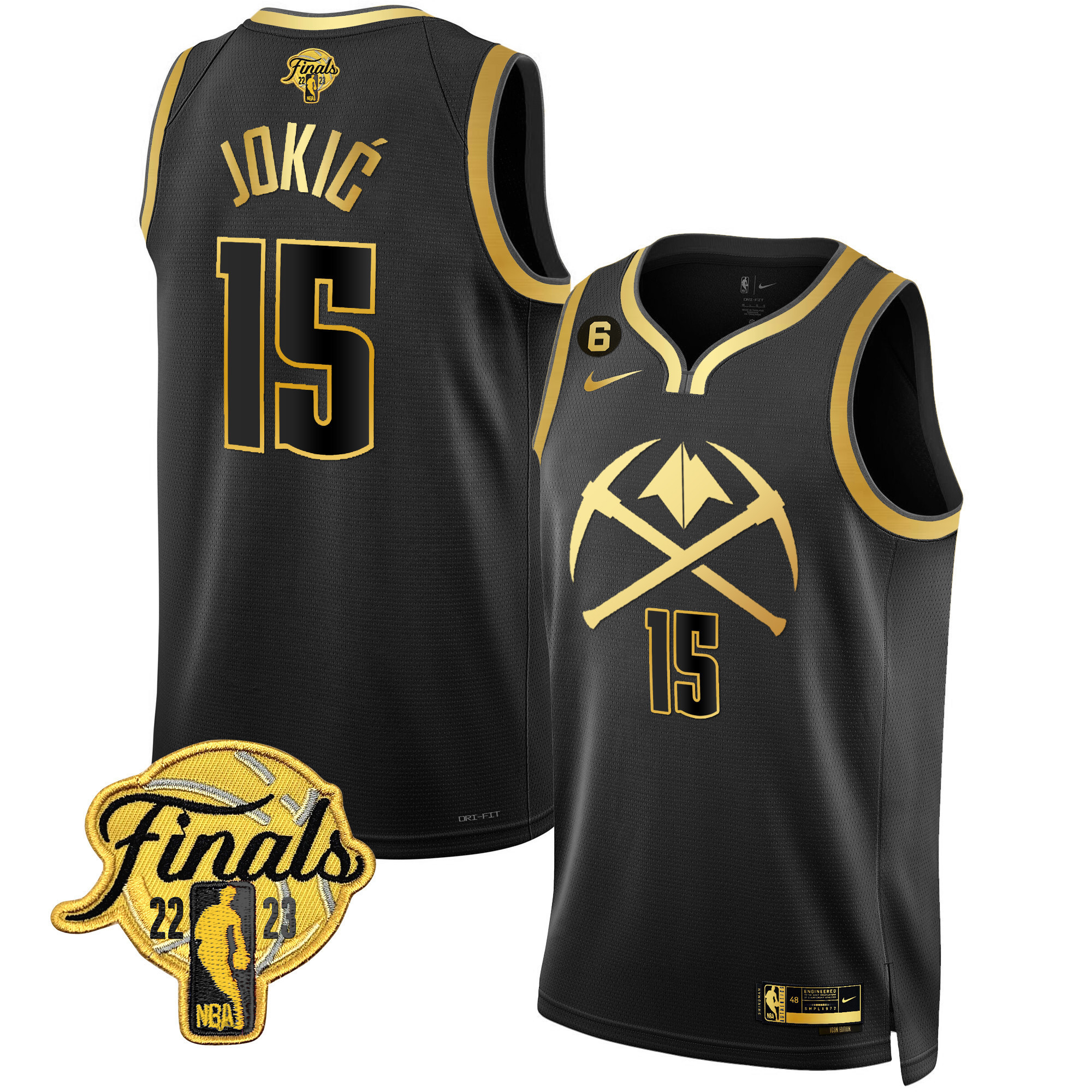 Nikola Jokic Men's Denver Nuggets 2023 Finals Patch Gold Special Black Gold Jersey V2 - All Stitched