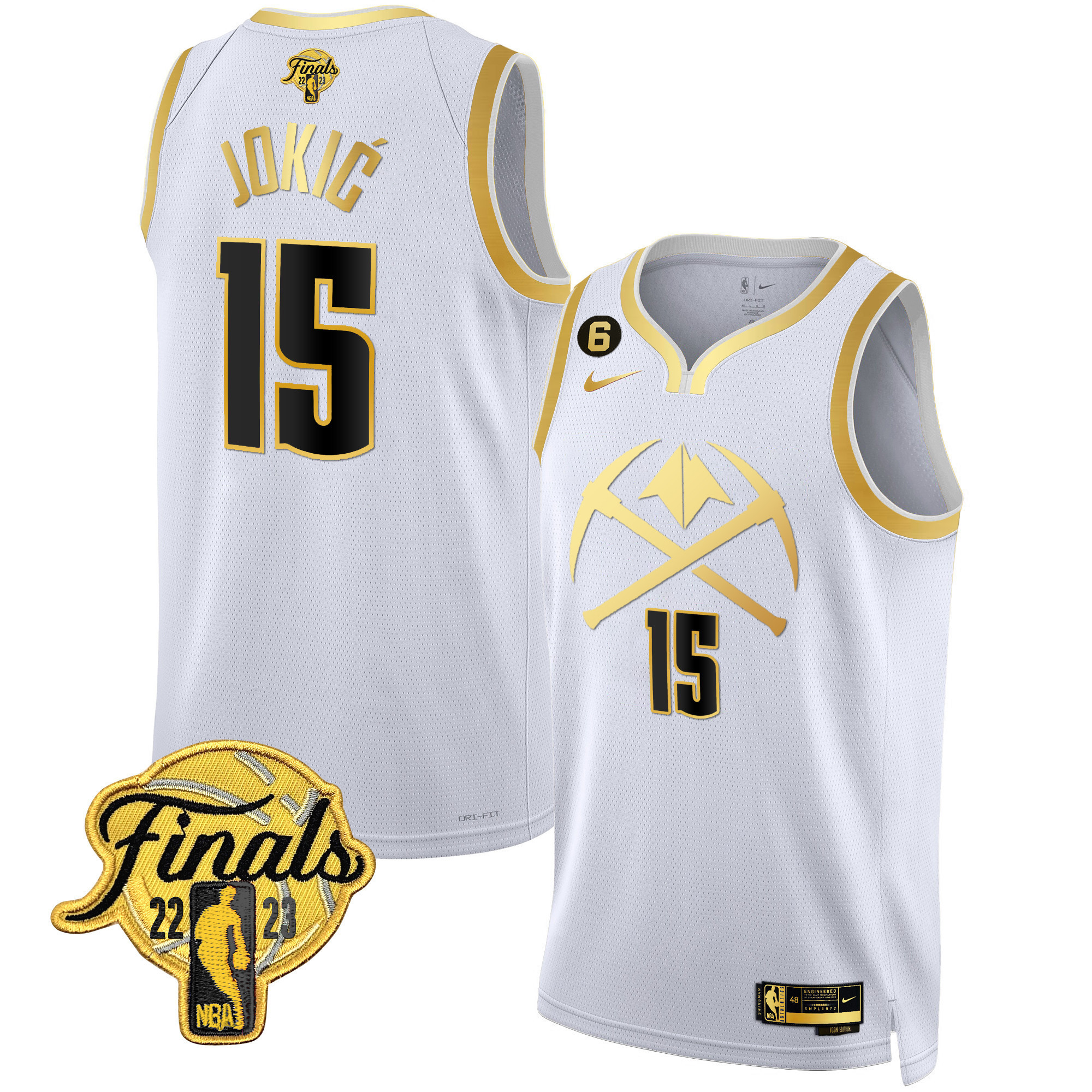 Nikola Jokic Men's Denver Nuggets 2023 Finals Patch Gold Special White Gold Jersey V2 - All Stitched