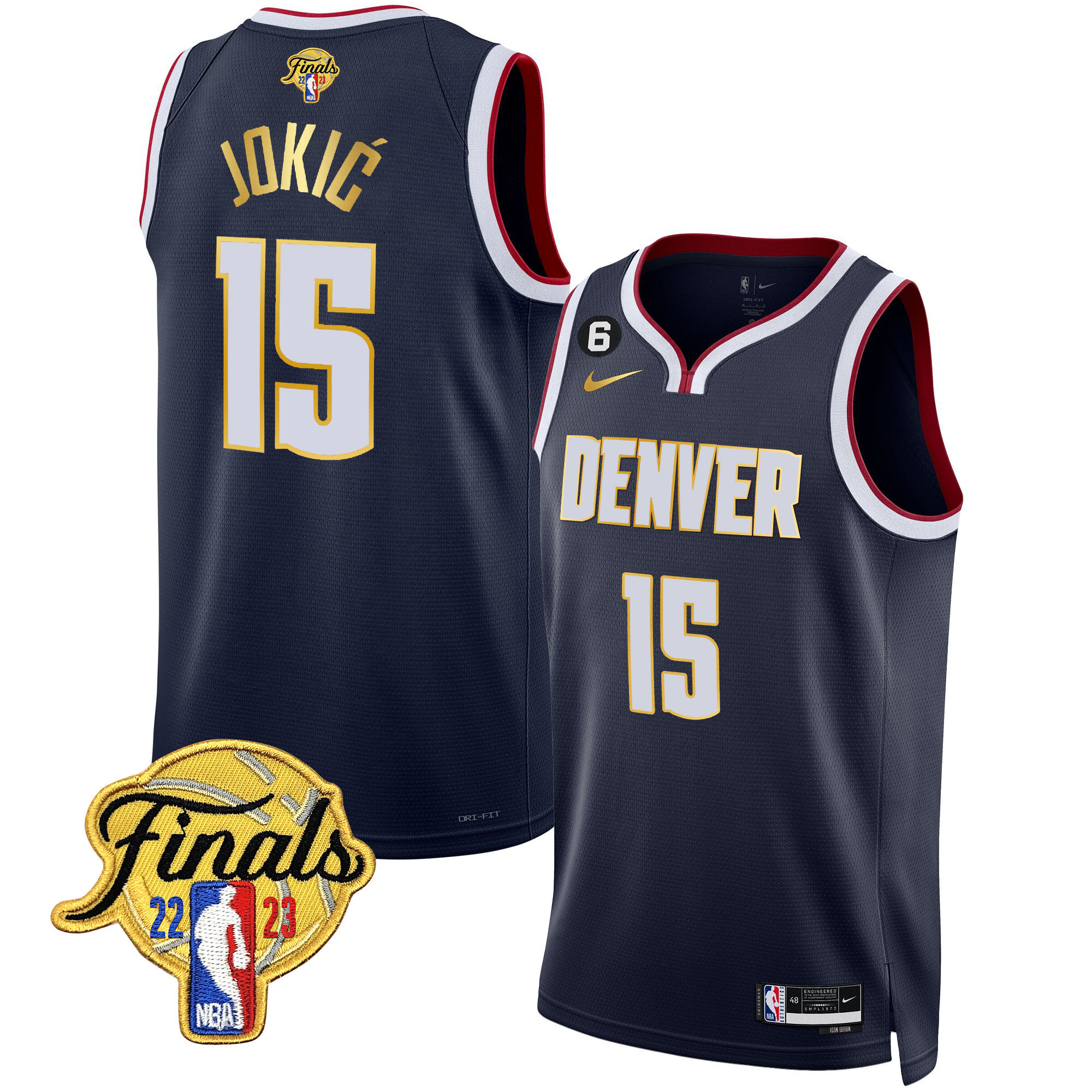 Nikola Jokic Men's Denver Nuggets 2023 Finals Patch Gold Trim Icon Jersey - All Stitched