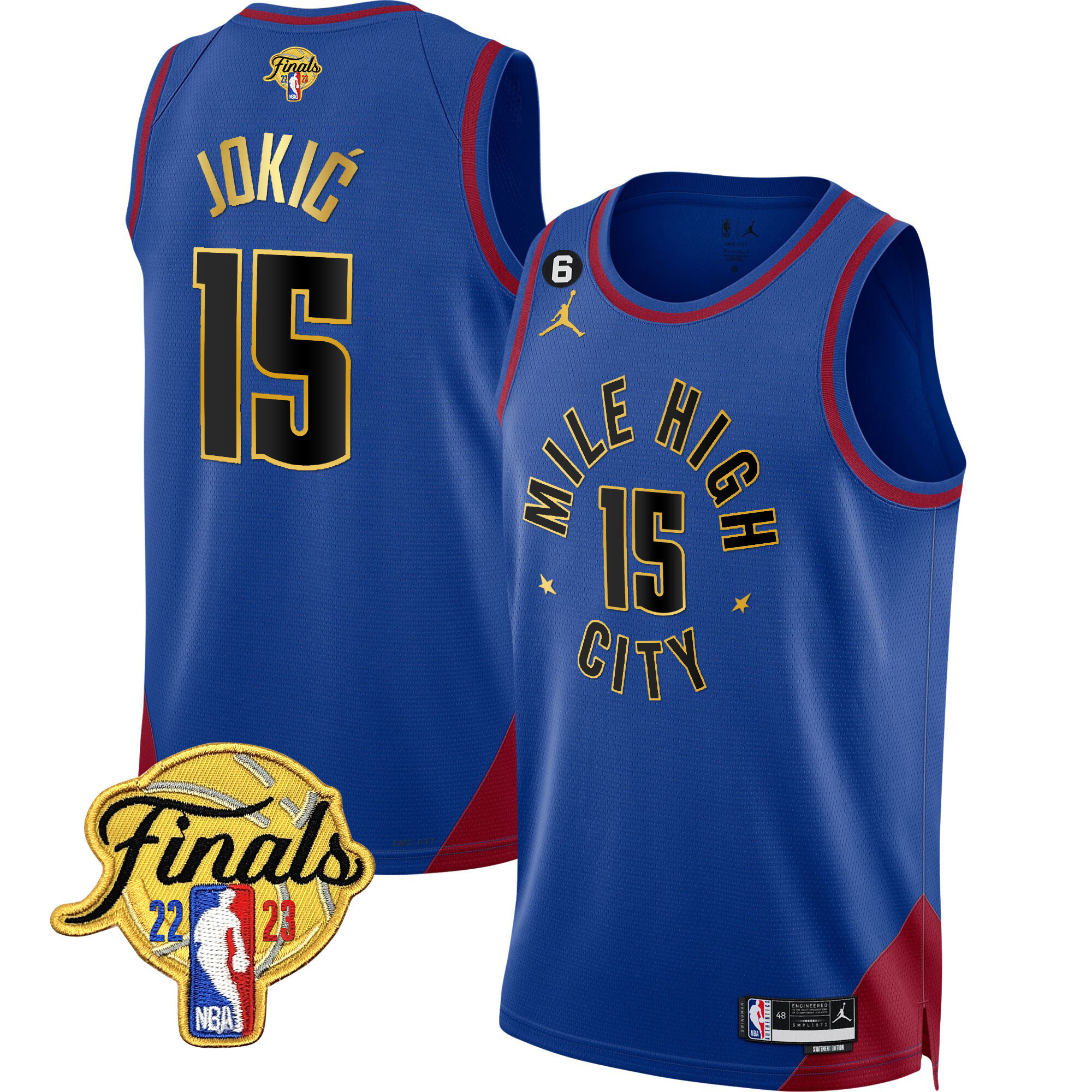 Nikola Jokic Men's Denver Nuggets 2023 Finals Patch Gold Trim Statement Jersey - All Stitched