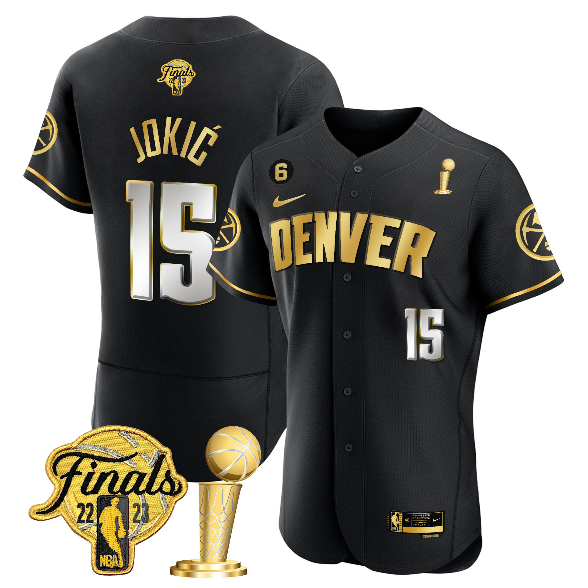 Nikola Jokic Youth's Denver Nuggets 2023 Finals & Champions Flex Base Black Limited Jersey - All Stitched