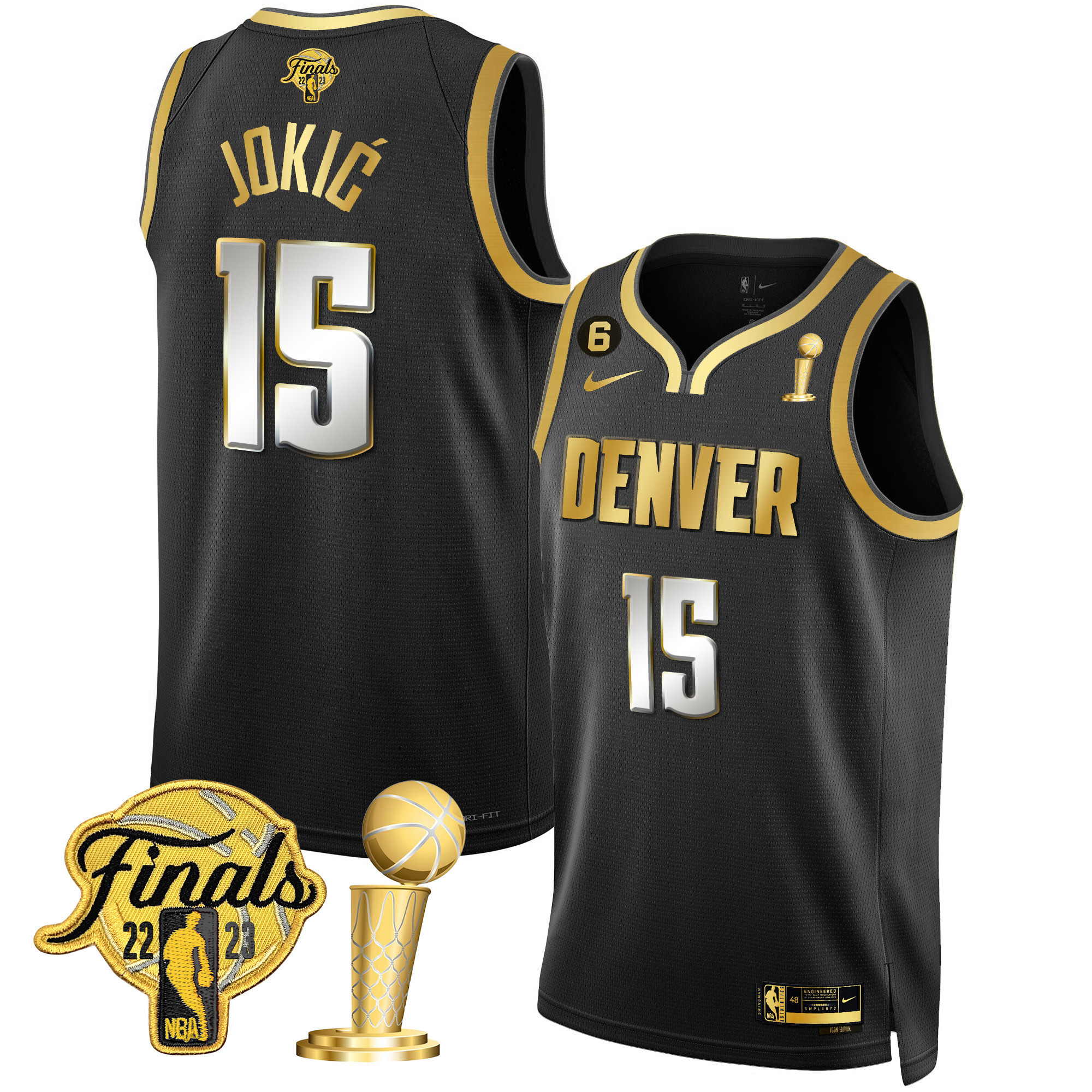 Nikola Jokic Youth's Denver Nuggets 2023 Finals & Champions Patch Black Limited Jersey - All Stitched