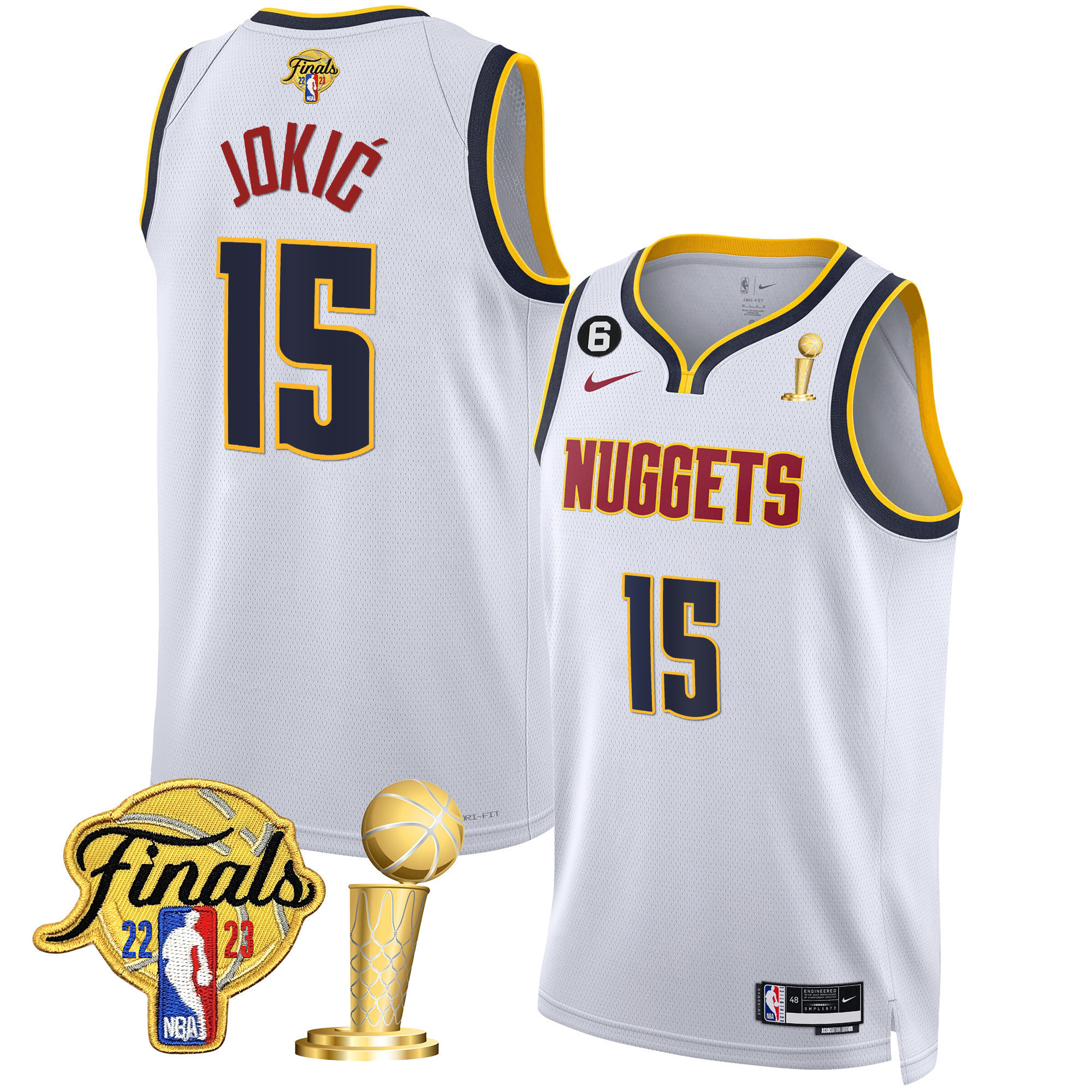 Nikola Jokic Youth's Denver Nuggets 2023 Finals & Champions Patch Gold Association Jersey - All Stitched