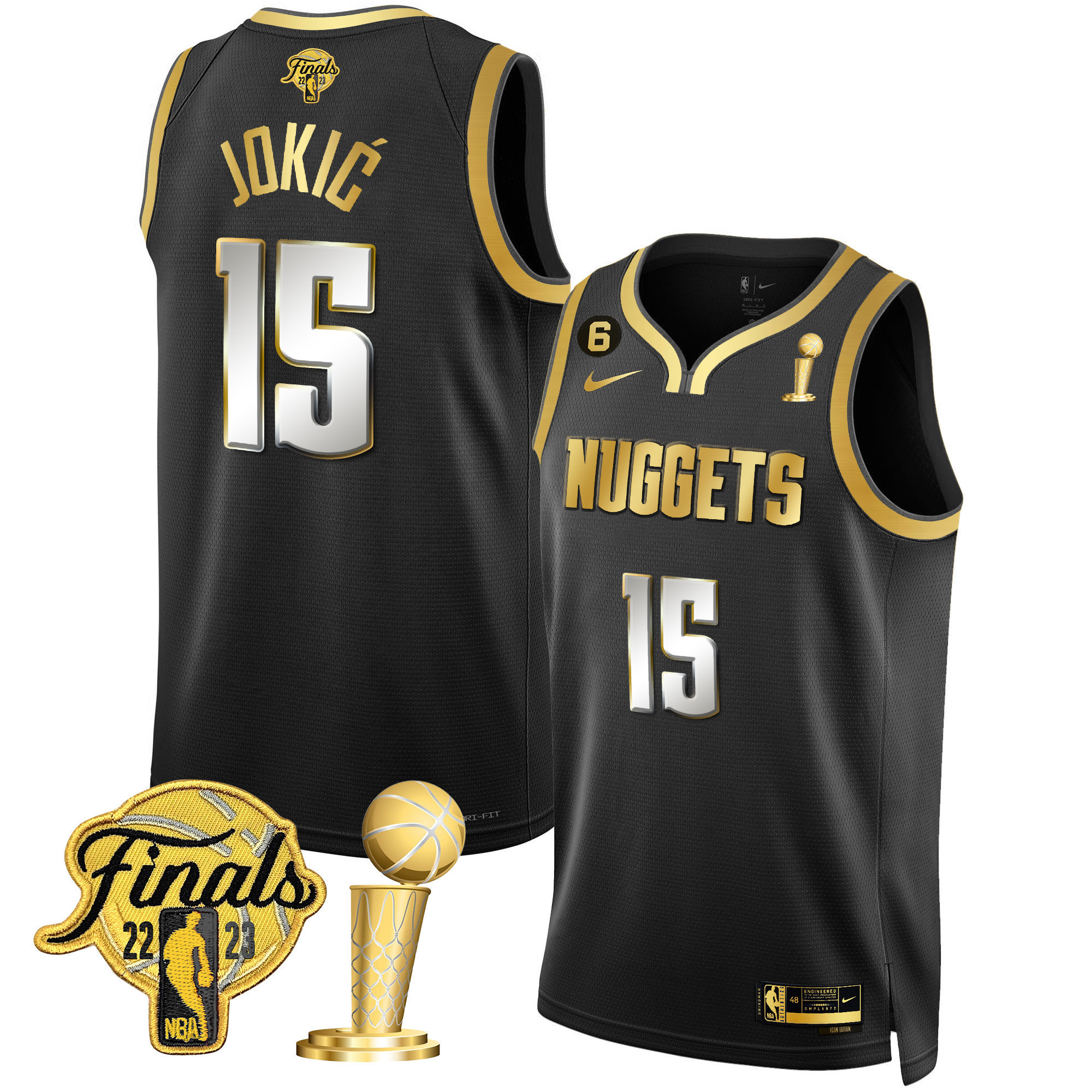 Nikola Jokic Youth's Denver Nuggets 2023 Finals & Champions Patch Gold Black Limited Jersey - All Stitched