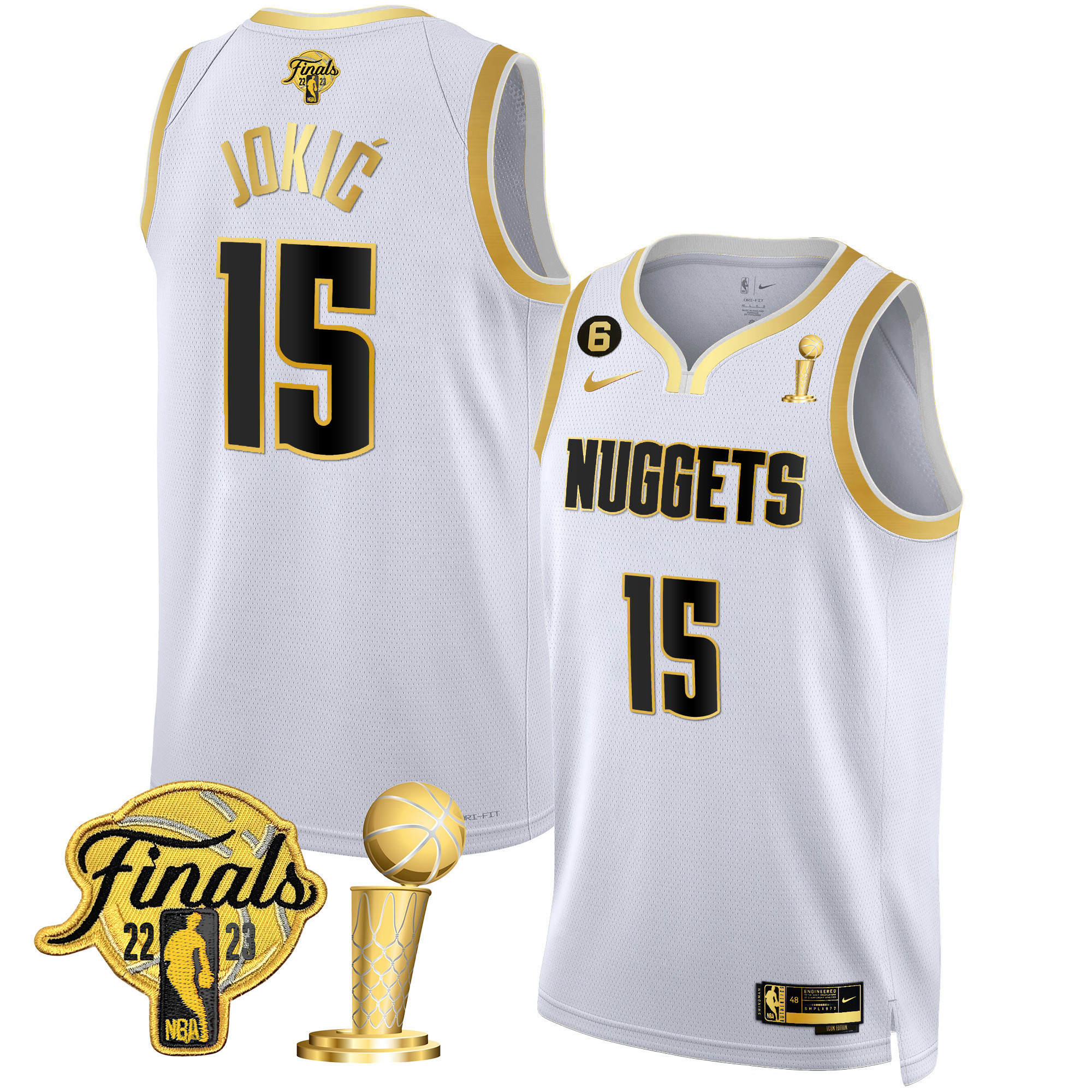 Nikola Jokic Youth's Denver Nuggets 2023 Finals & Champions Patch Gold White Gold Jersey - All Stitched