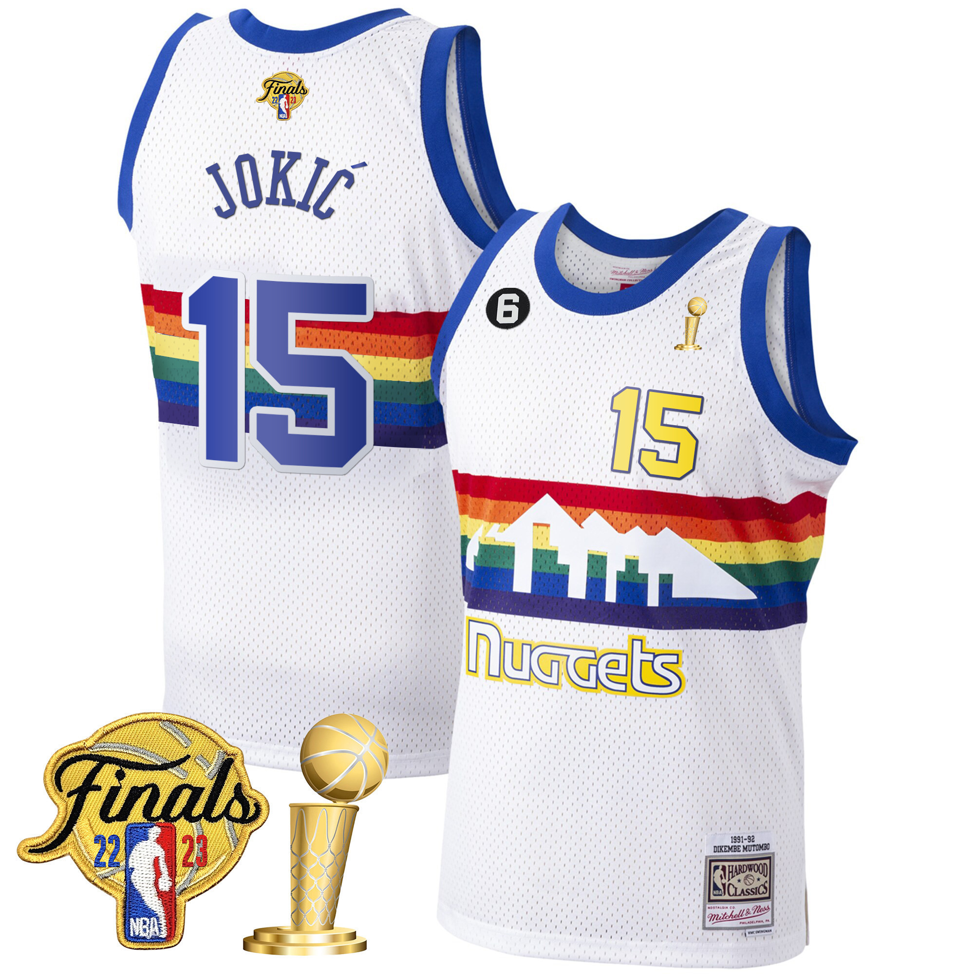 Nikola Jokic Youth's Denver Nuggets 2023 Finals & Champions Patch White Classic Jersey - All Stitched