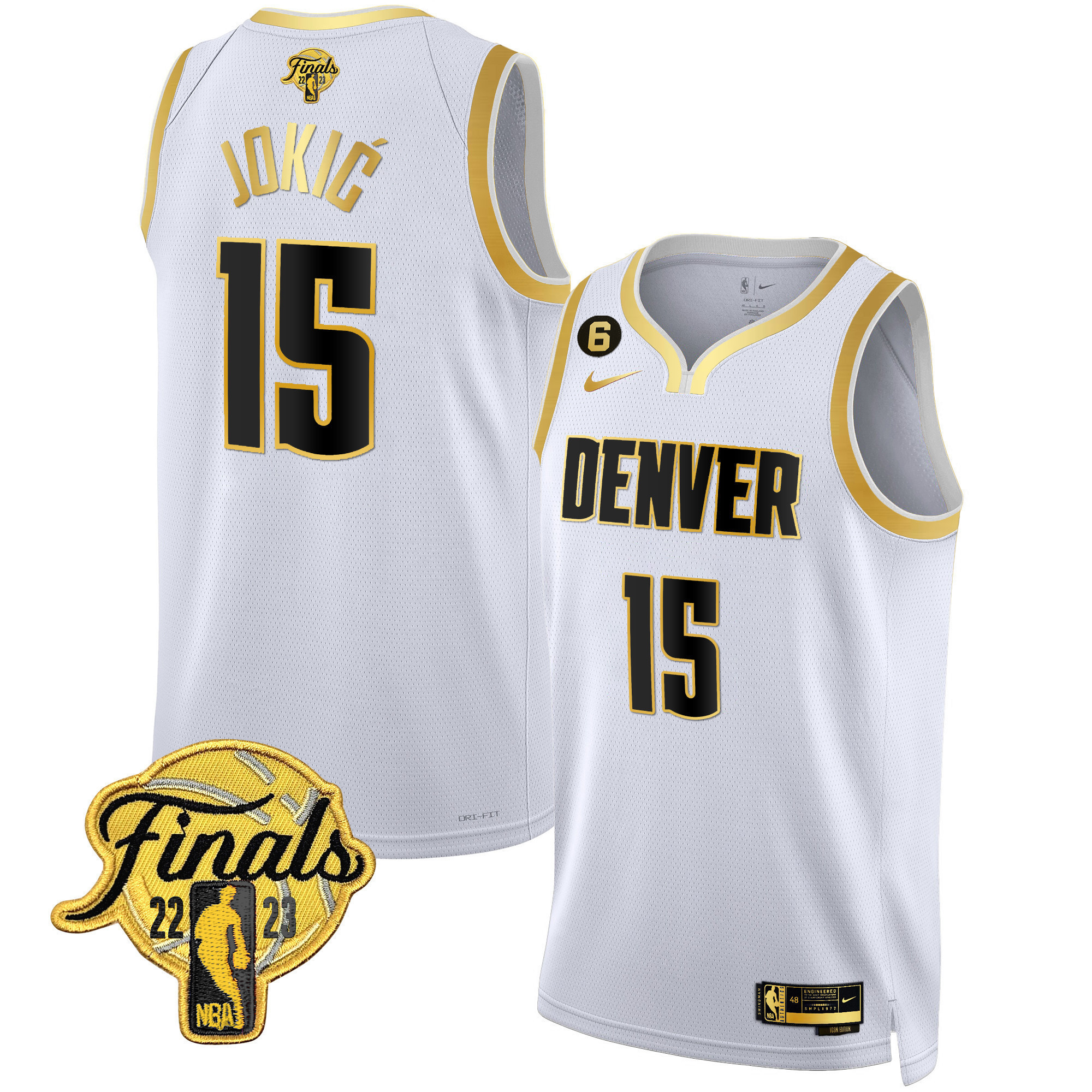Nikola Jokic Youth's Denver Nuggets 2023 Finals Patch Collection White Gold Jersey - All Stitched