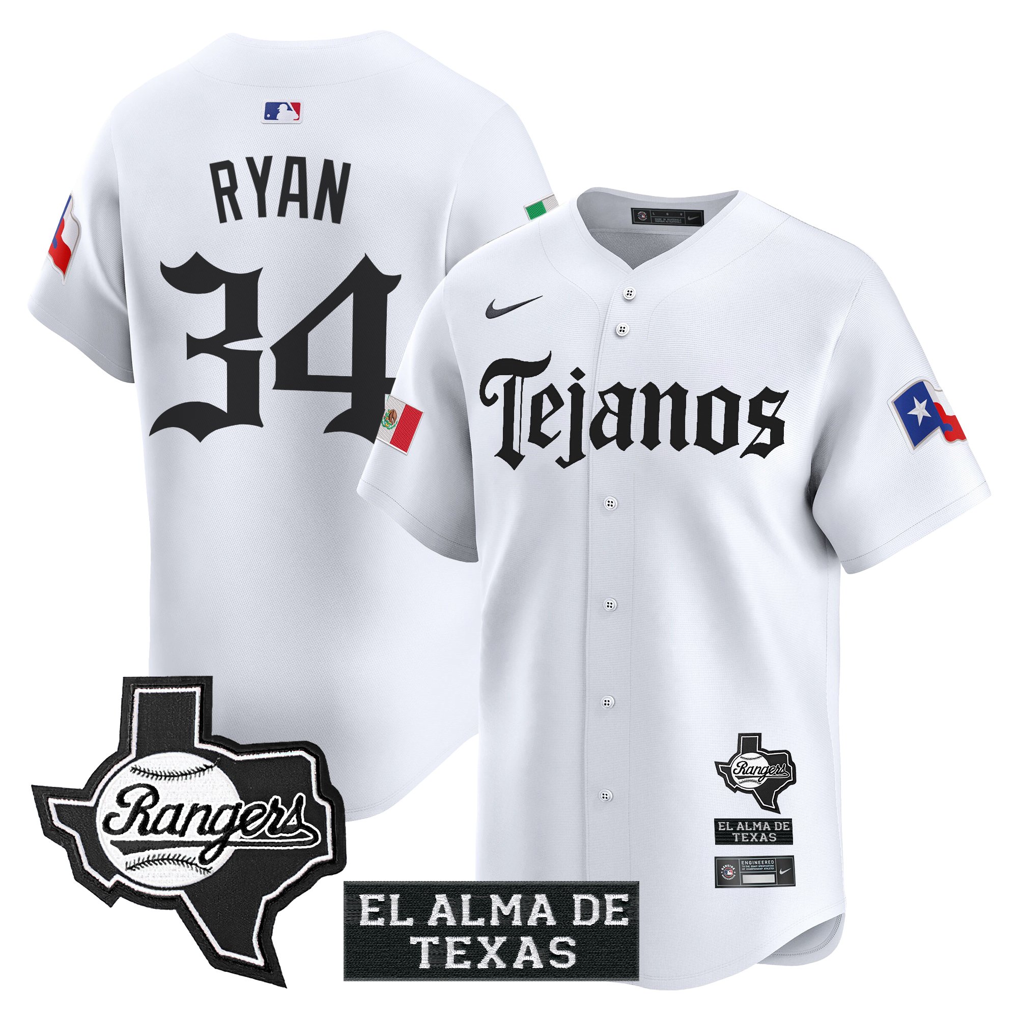Nolan Ryan Men's Texas Rangers Mexico Tejano Barrio Style Vapor Premier Limited White Jersey - All Stitched