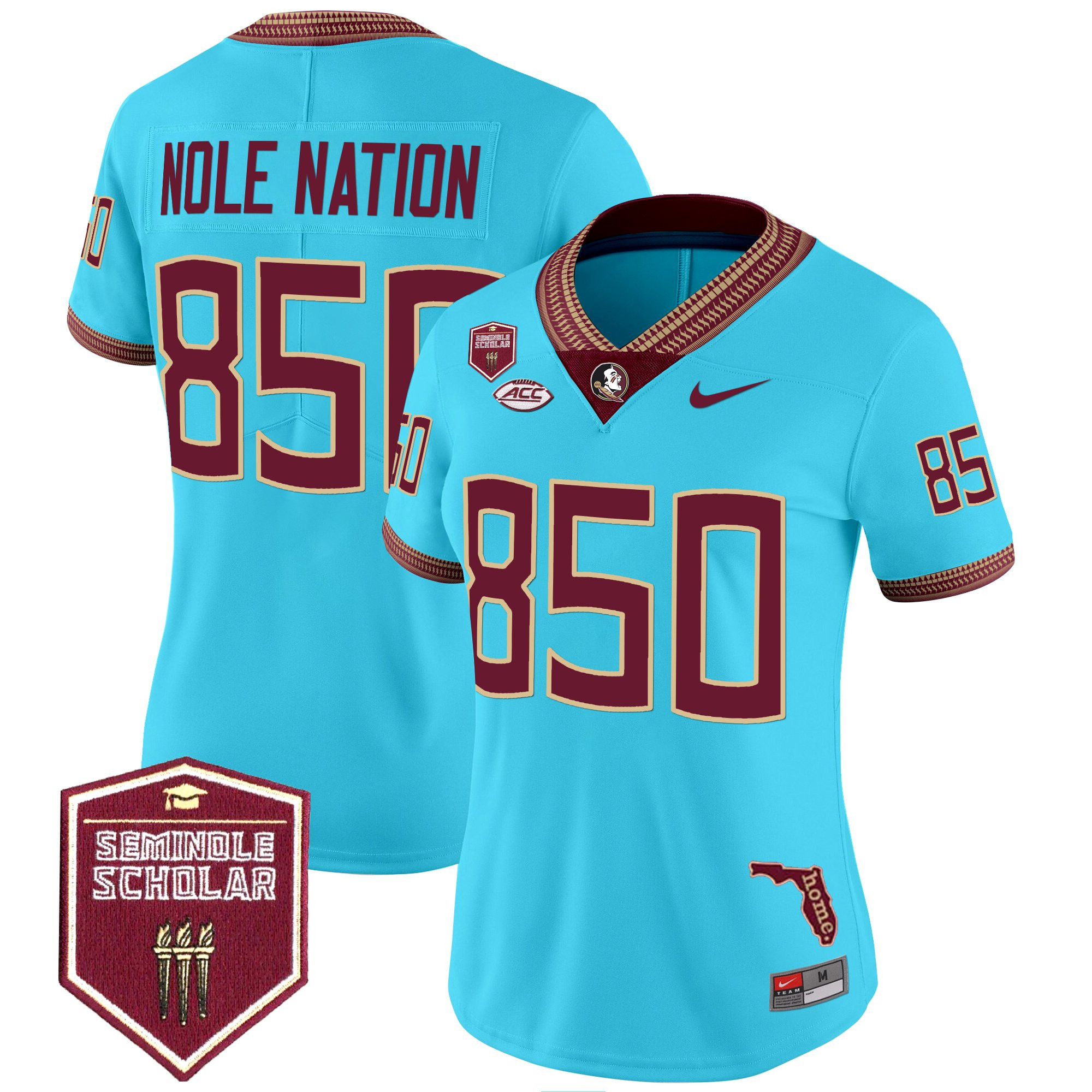 Nole Nation 850 Women's Florida State Seminoles 2025 Seminole Scholar Patch Vapor Limited Turquoise Jersey - All Stitched