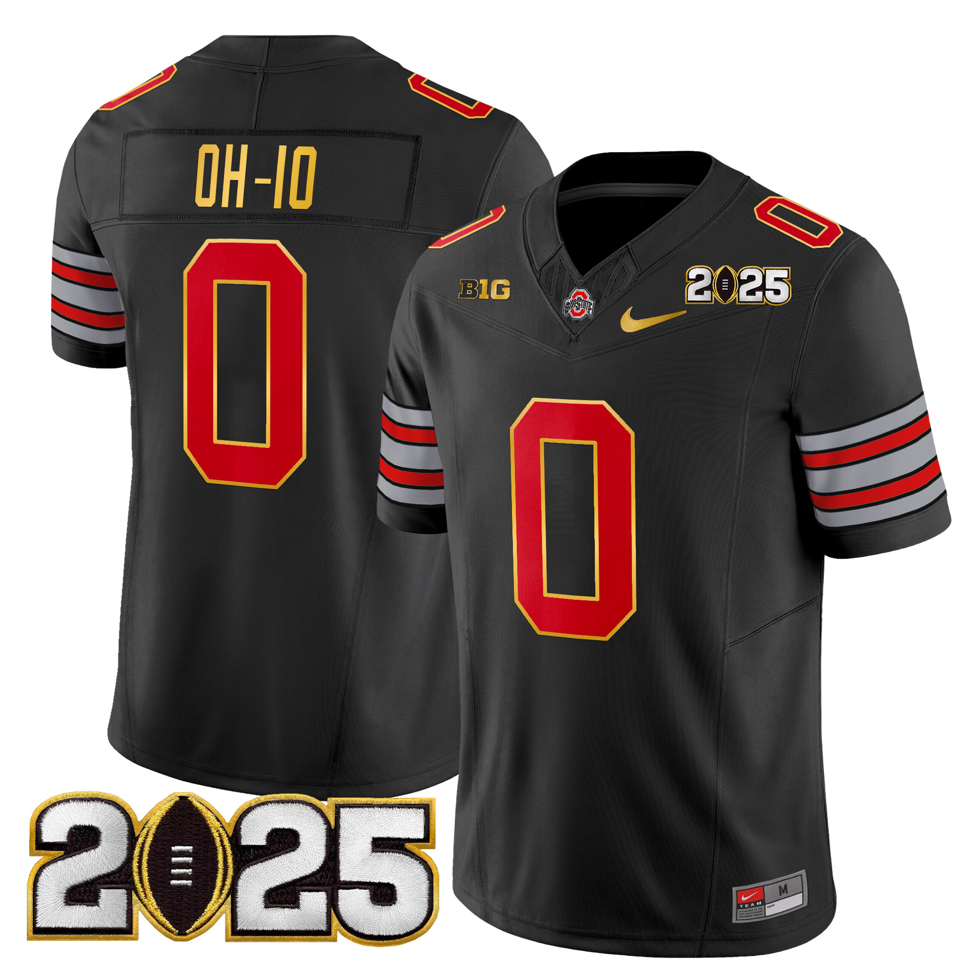 OH-IO Men's Ohio State Buckeyes Heritage Stripe 2025 CFP Final Patch Gold Trim Vapor Limited Black Jersey - All Stitched