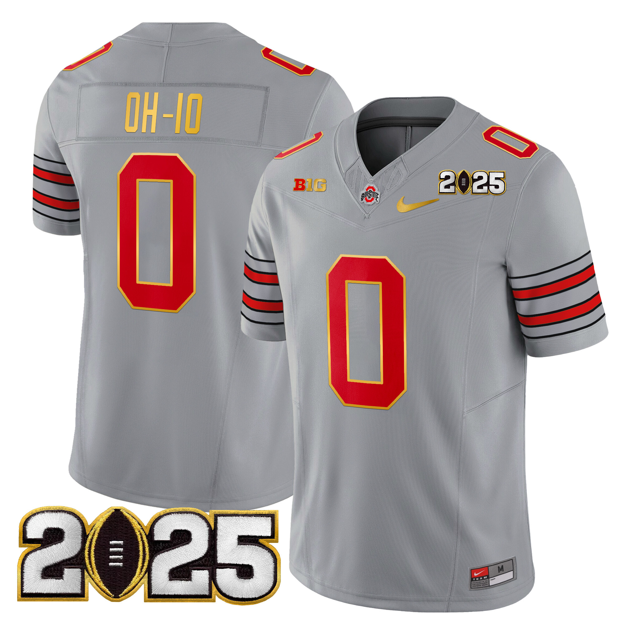 OH-IO Men's Ohio State Buckeyes Heritage Stripe 2025 CFP Final Patch Gold Trim Vapor Limited Gray Jersey - All Stitched