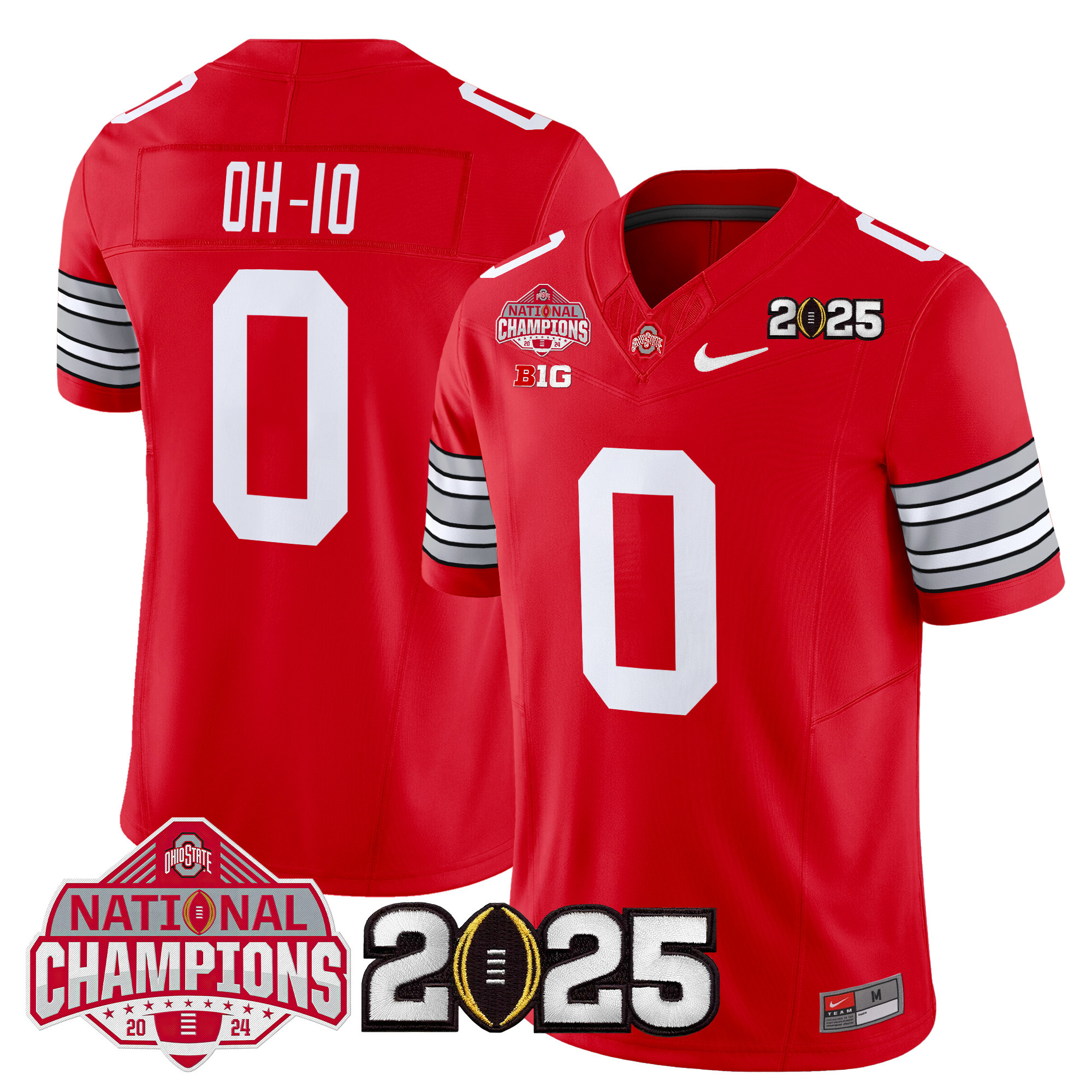 OH-IO Men's Ohio State Buckeyes Heritage Stripe 2025 National Champions Patch Vapor Limited Red Jersey - All Stitched