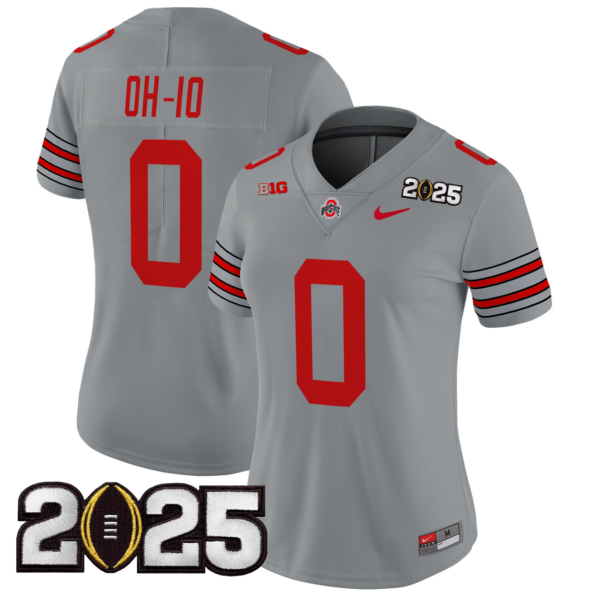 OH-IO Women's Ohio State Buckeyes Heritage Stripe 2025 CFP Final Patch Vapor Limited Gray Jersey - All Stitched